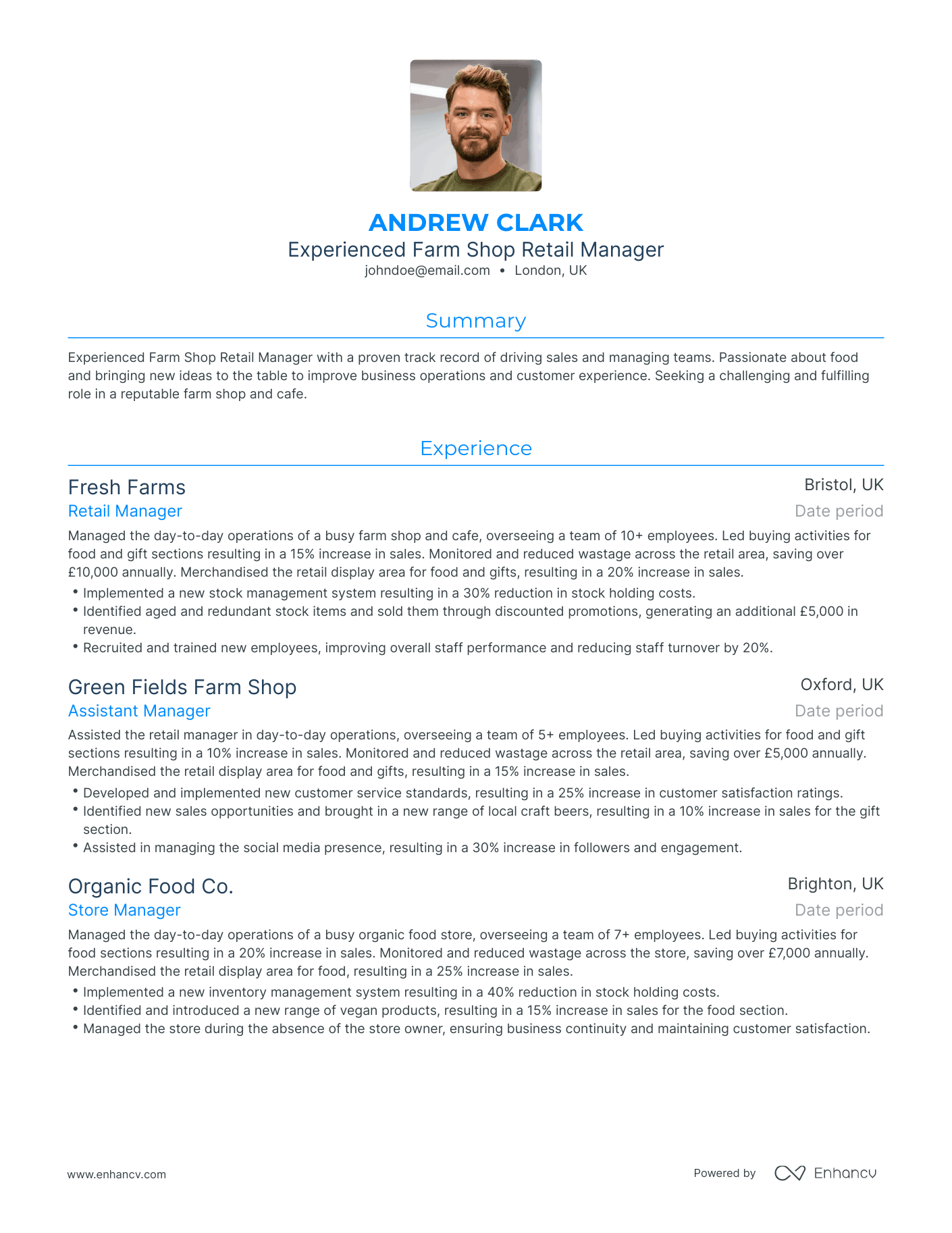Traditional Manager Retail Resume Template
