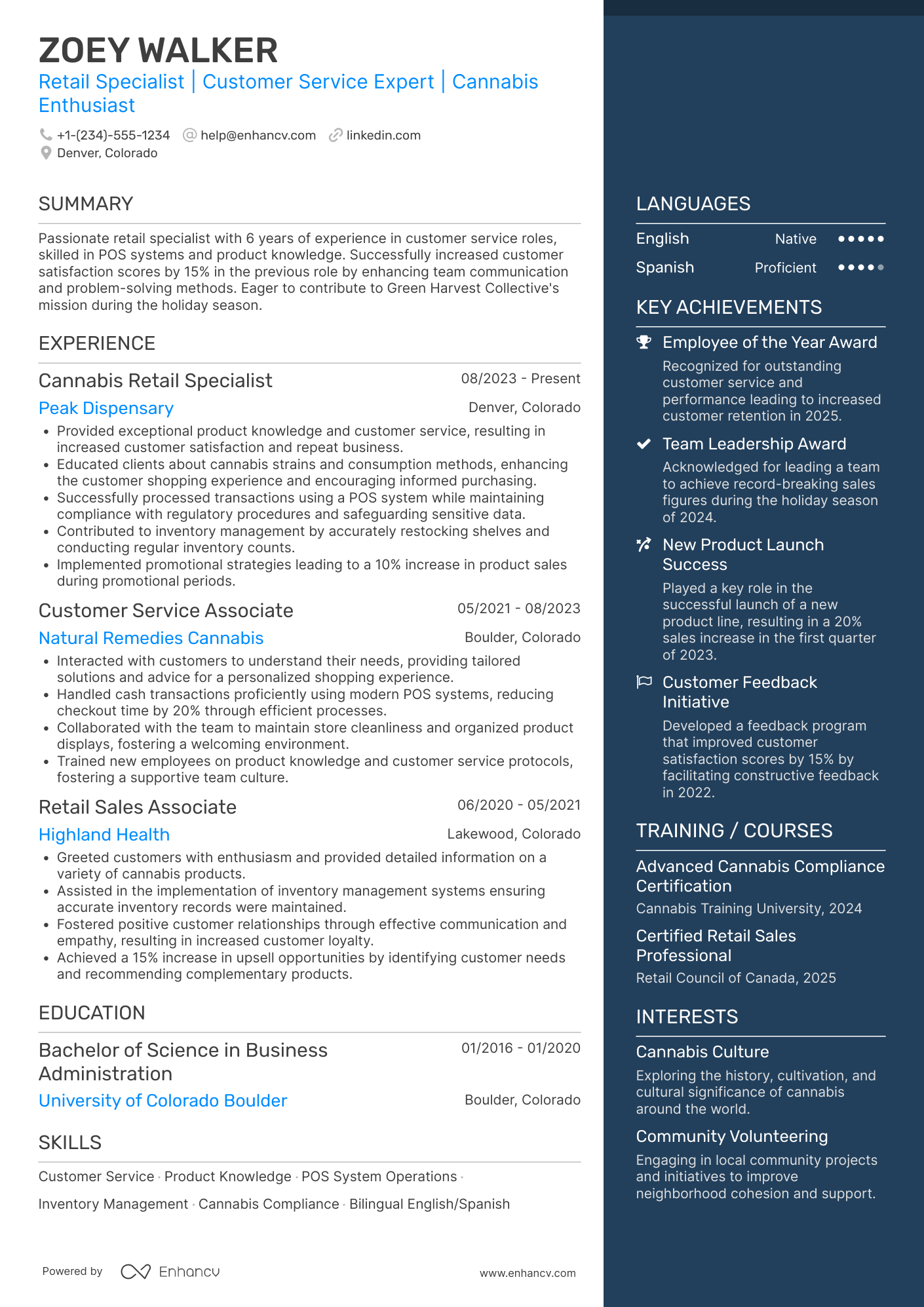 A resume example of a Seasonal Budtender