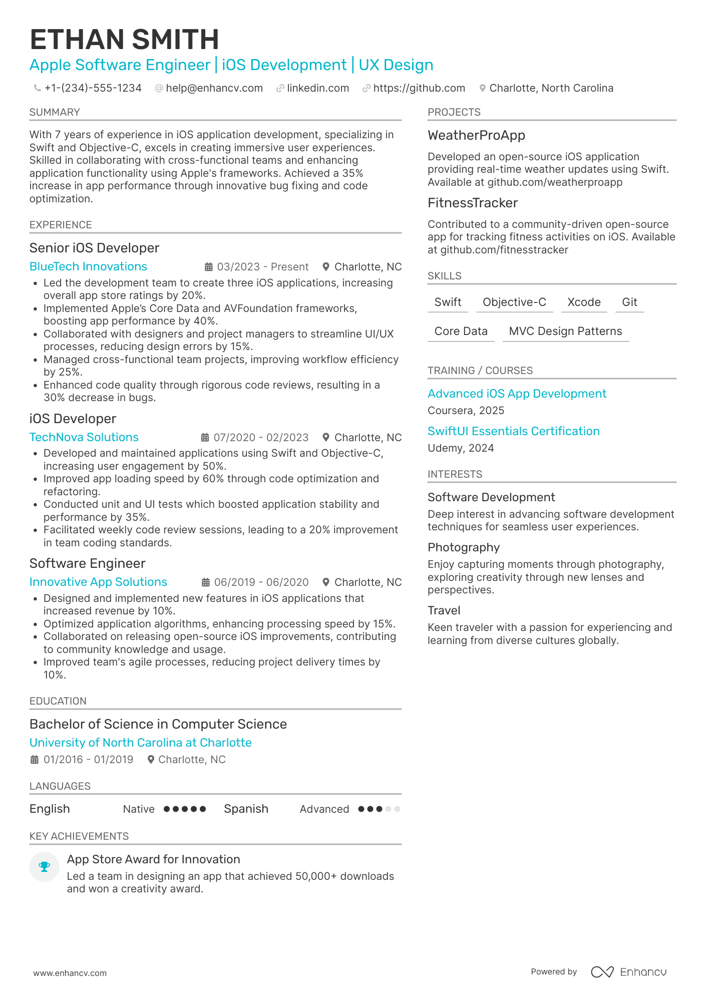 A resume example of a Apple Software Engineer