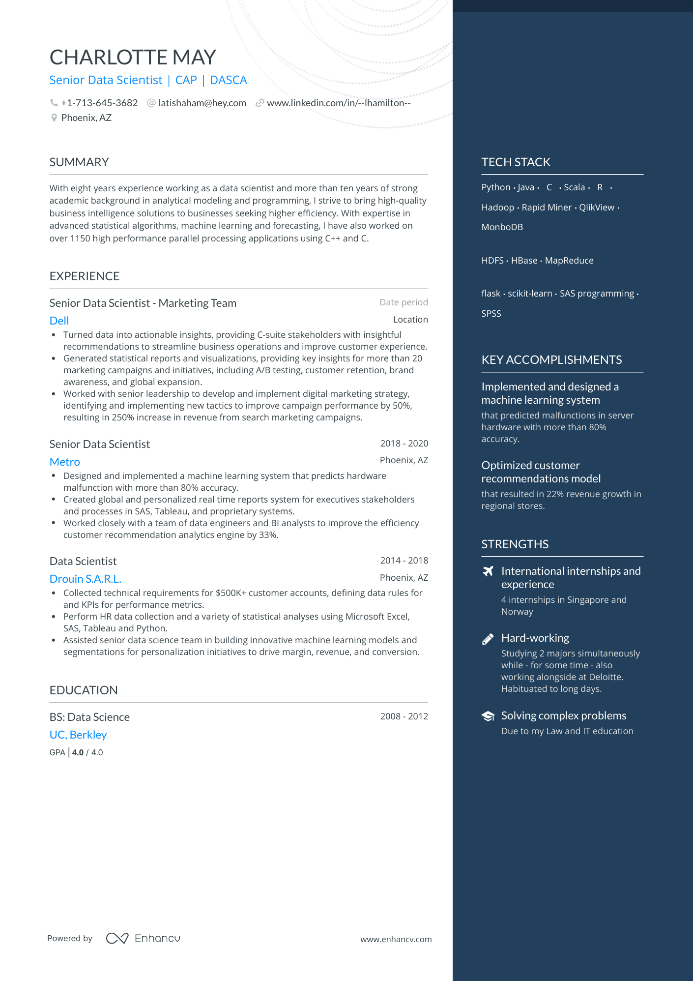 One Page Data Scientist Resume Template
