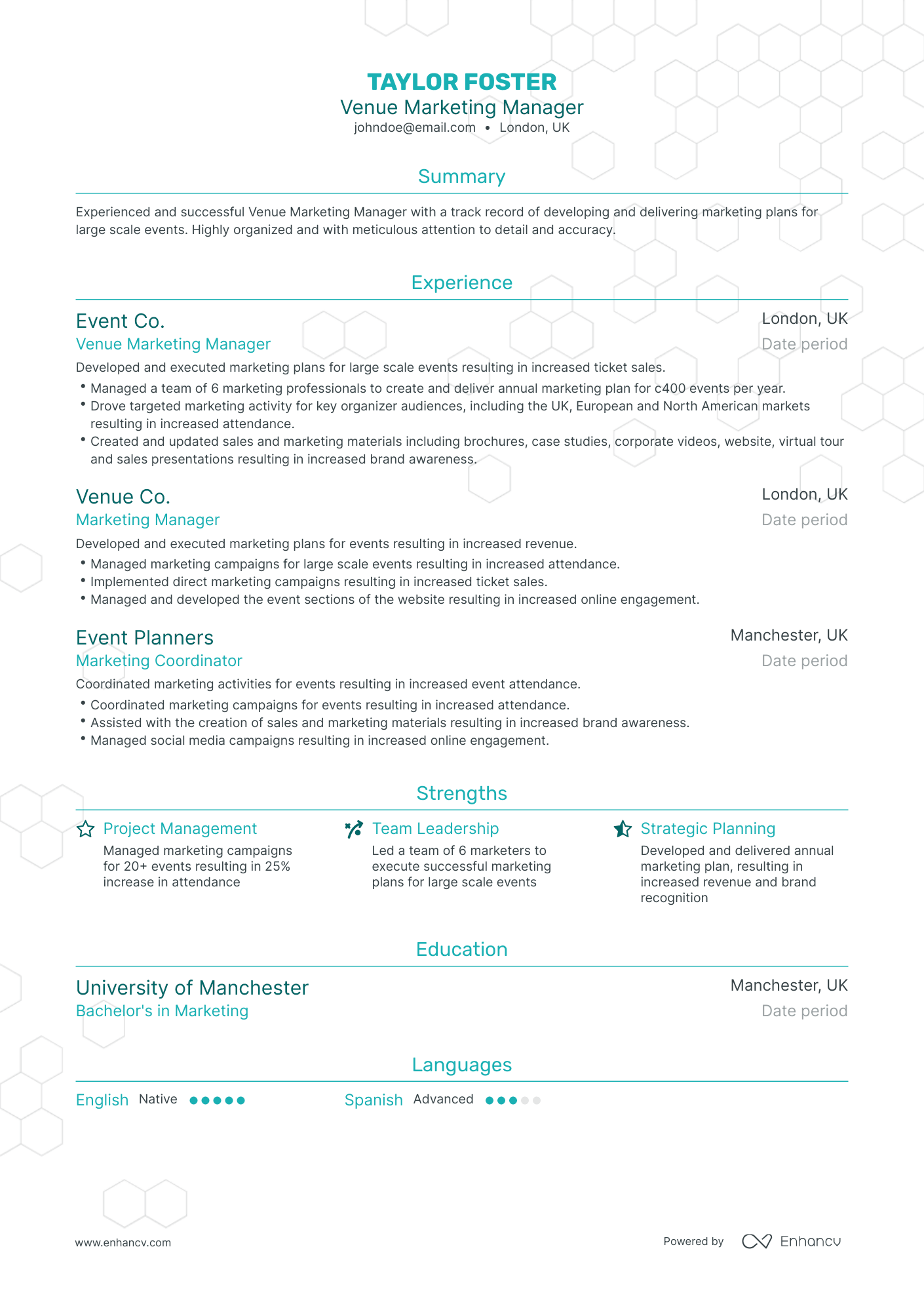 Traditional Venue Manager Resume Template