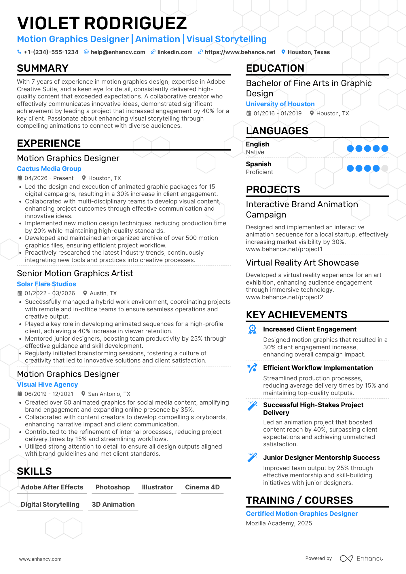 A resume example of a Assistant Motion Graphics Designer