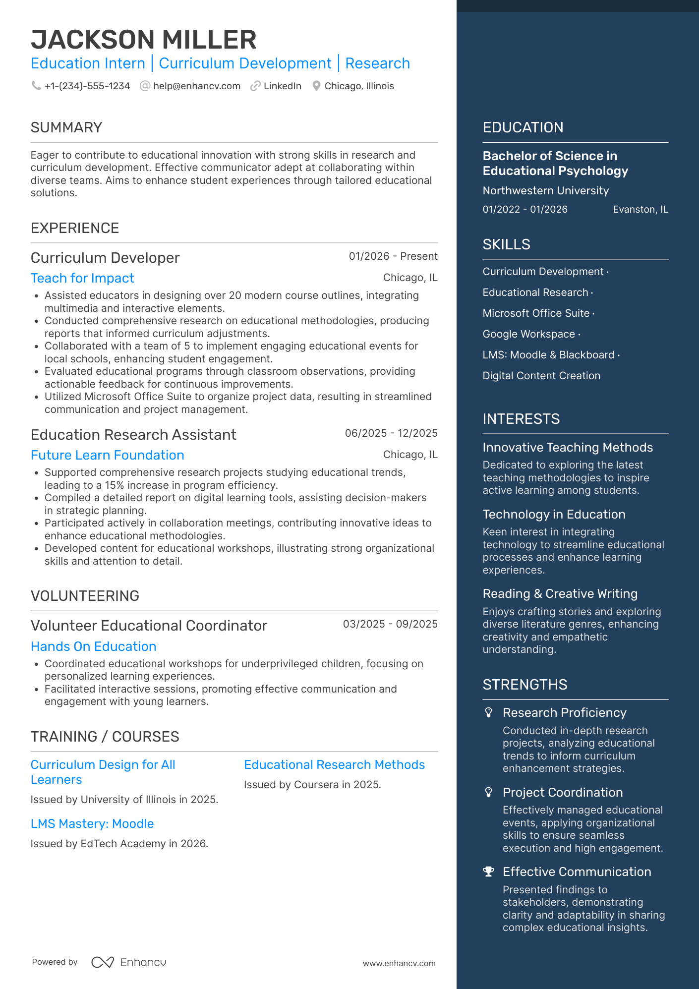 A resume example of a Education Intern