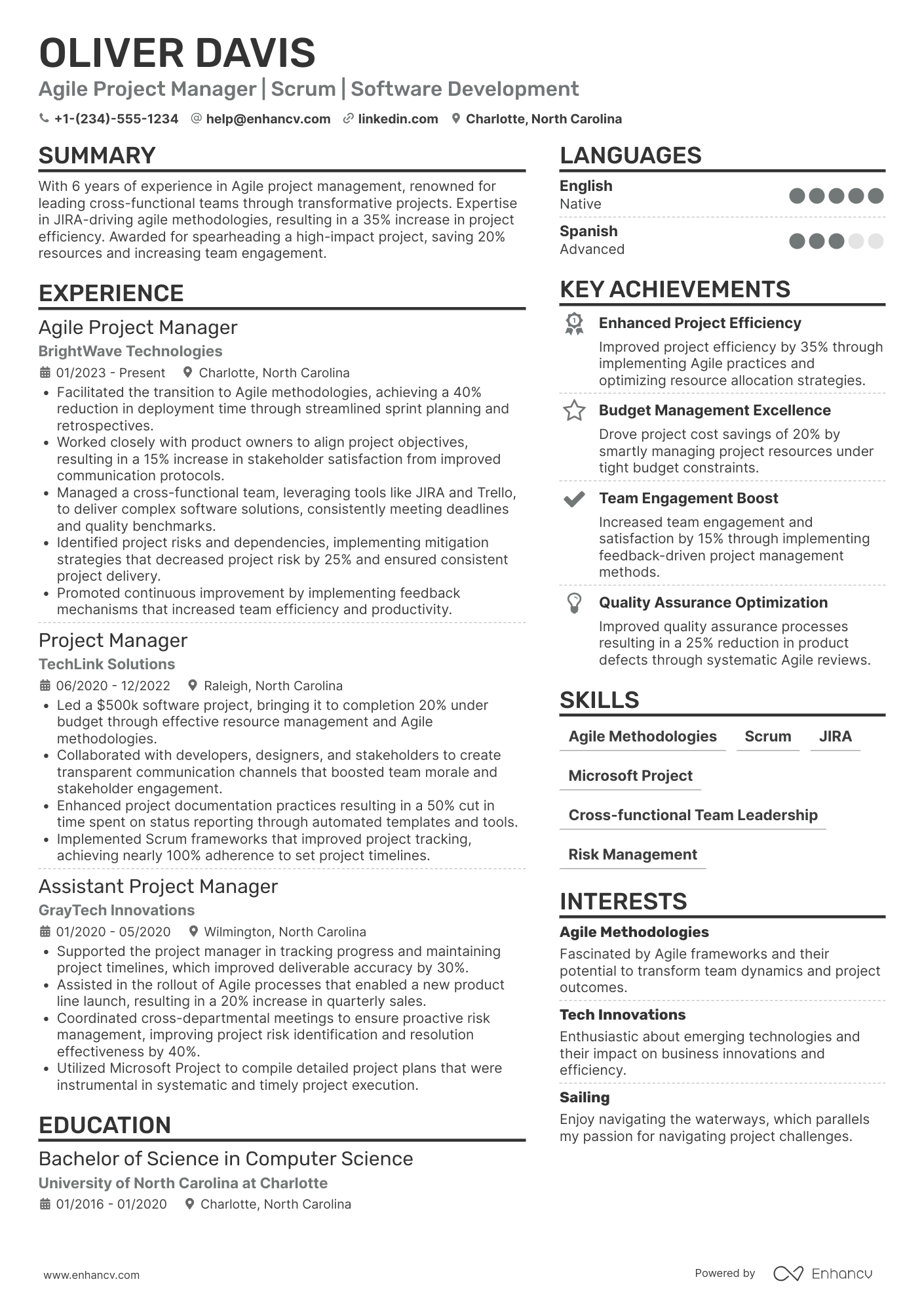 A resume example of a Agile Project Manager