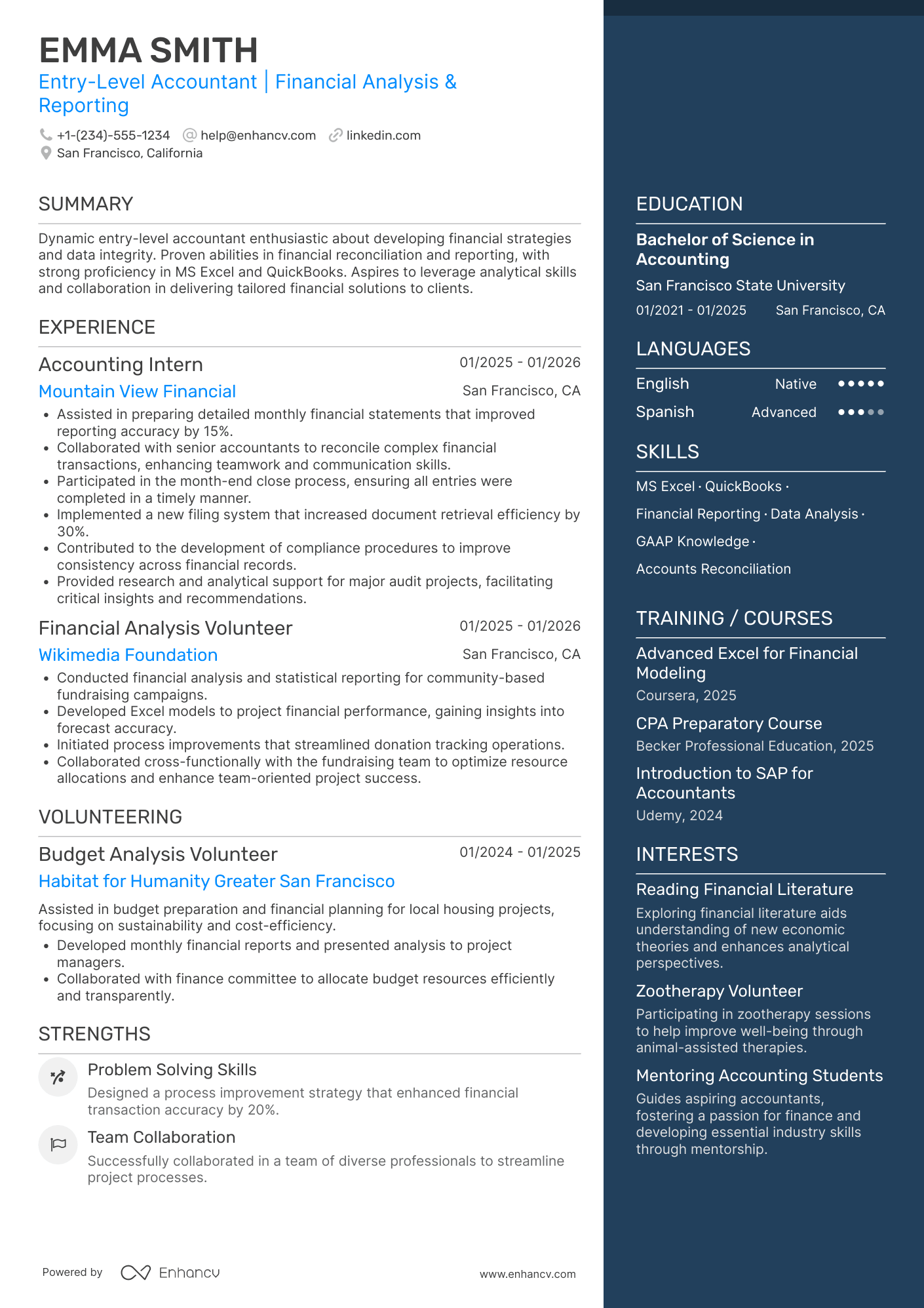 A resume example of a Entry Level Accountant