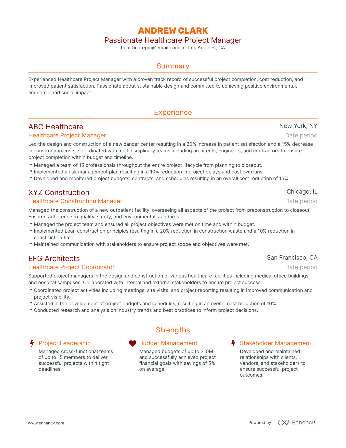 Traditional Healthcare Project Manager Resume Template