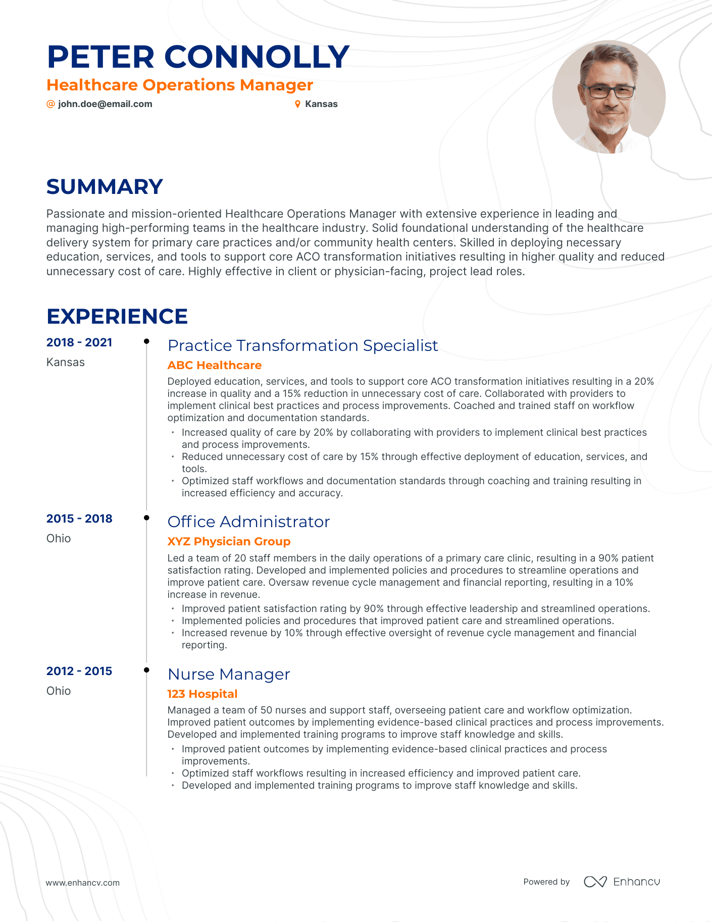 Timeline Healthcare Operations Manager Resume Template