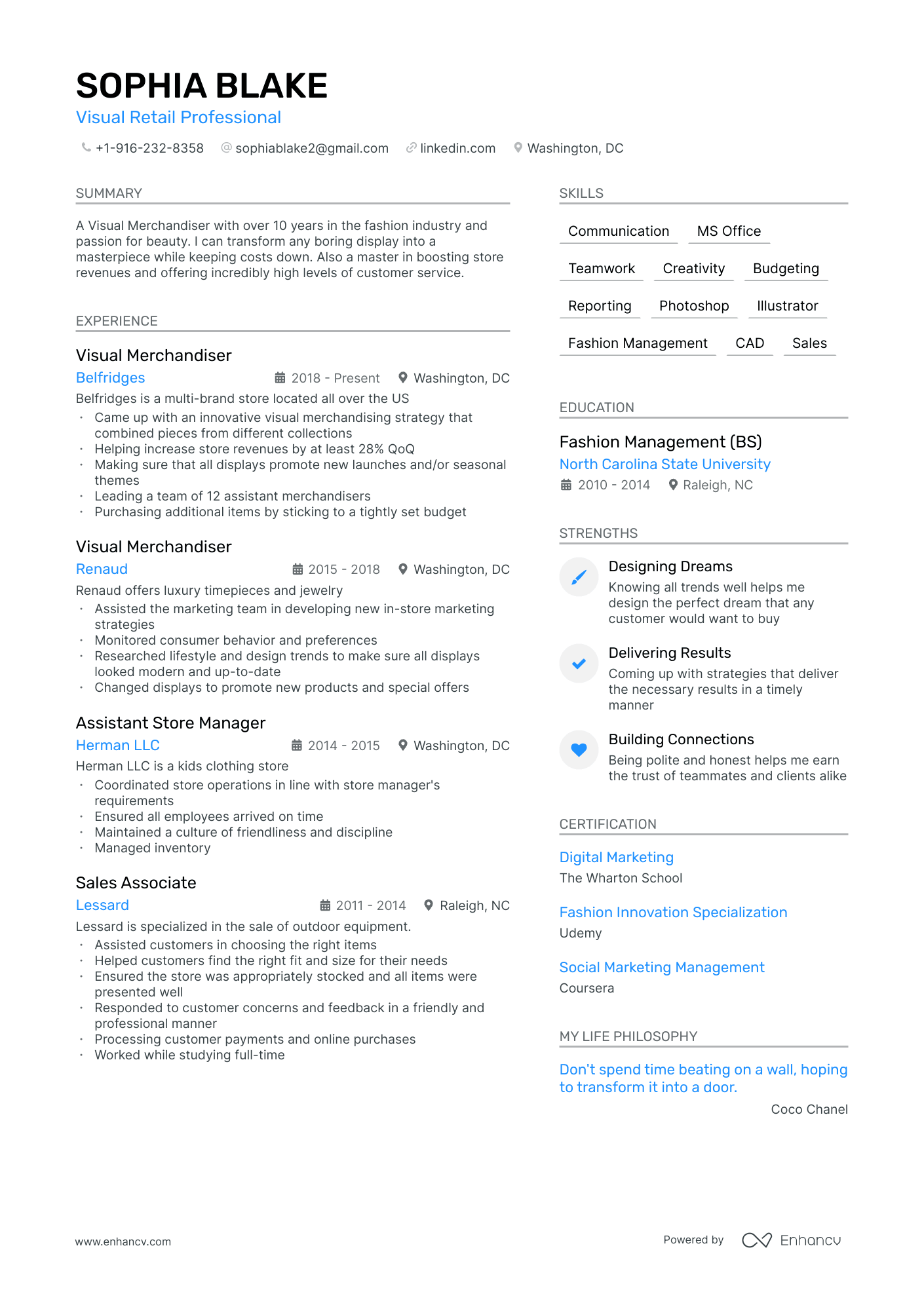 A resume example of a Visual Retail