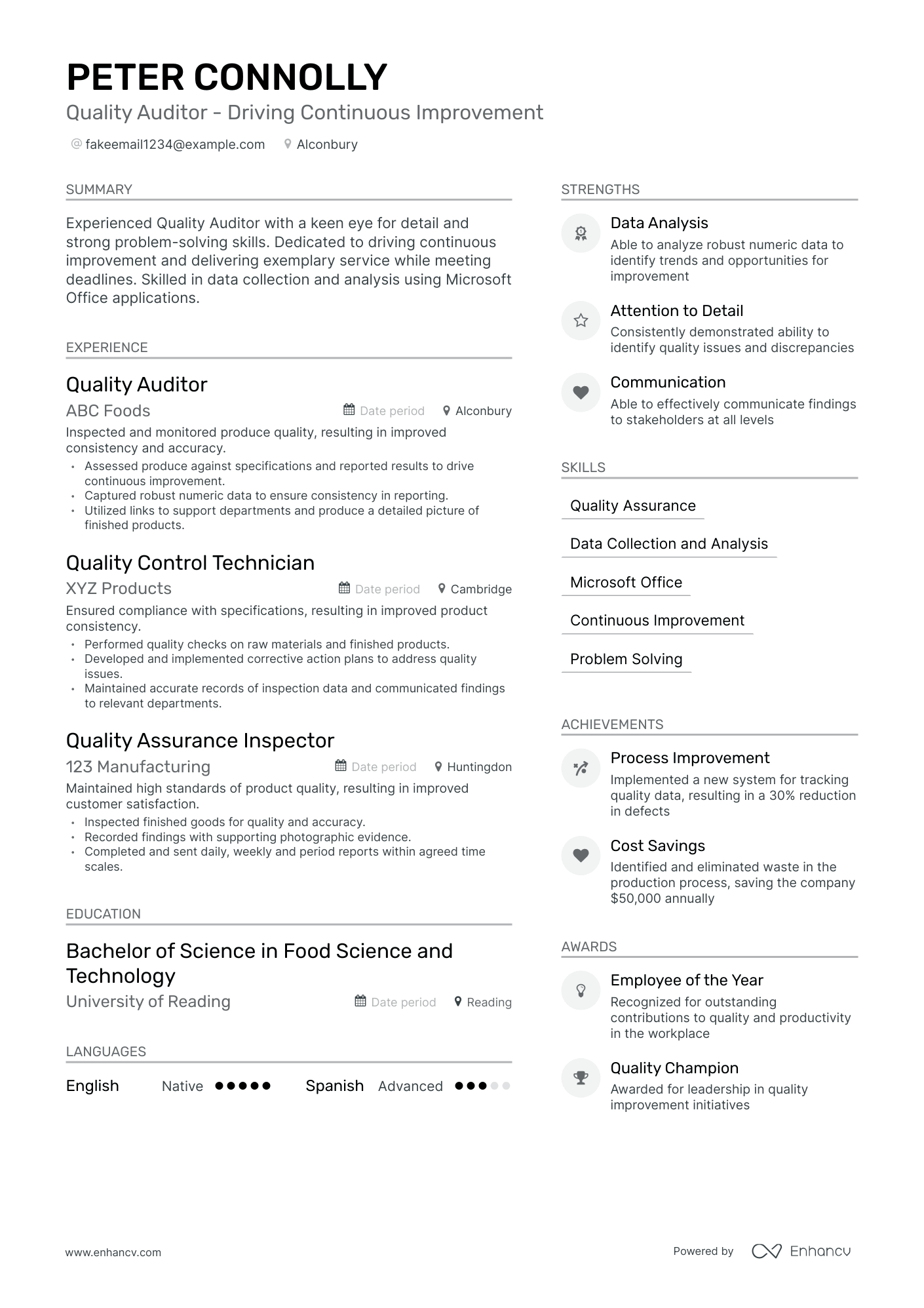 Modern Quality Auditor Resume Template