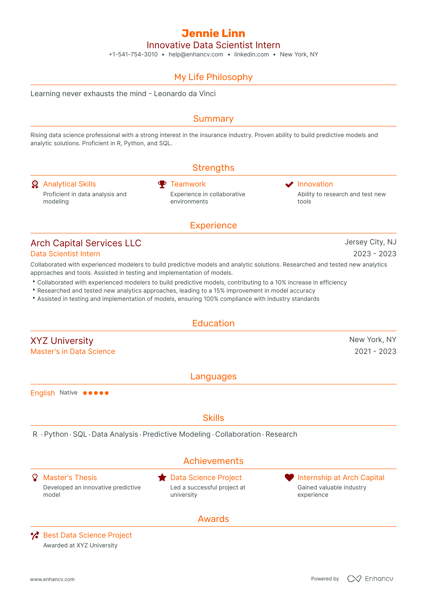 what to put on resume for science internship