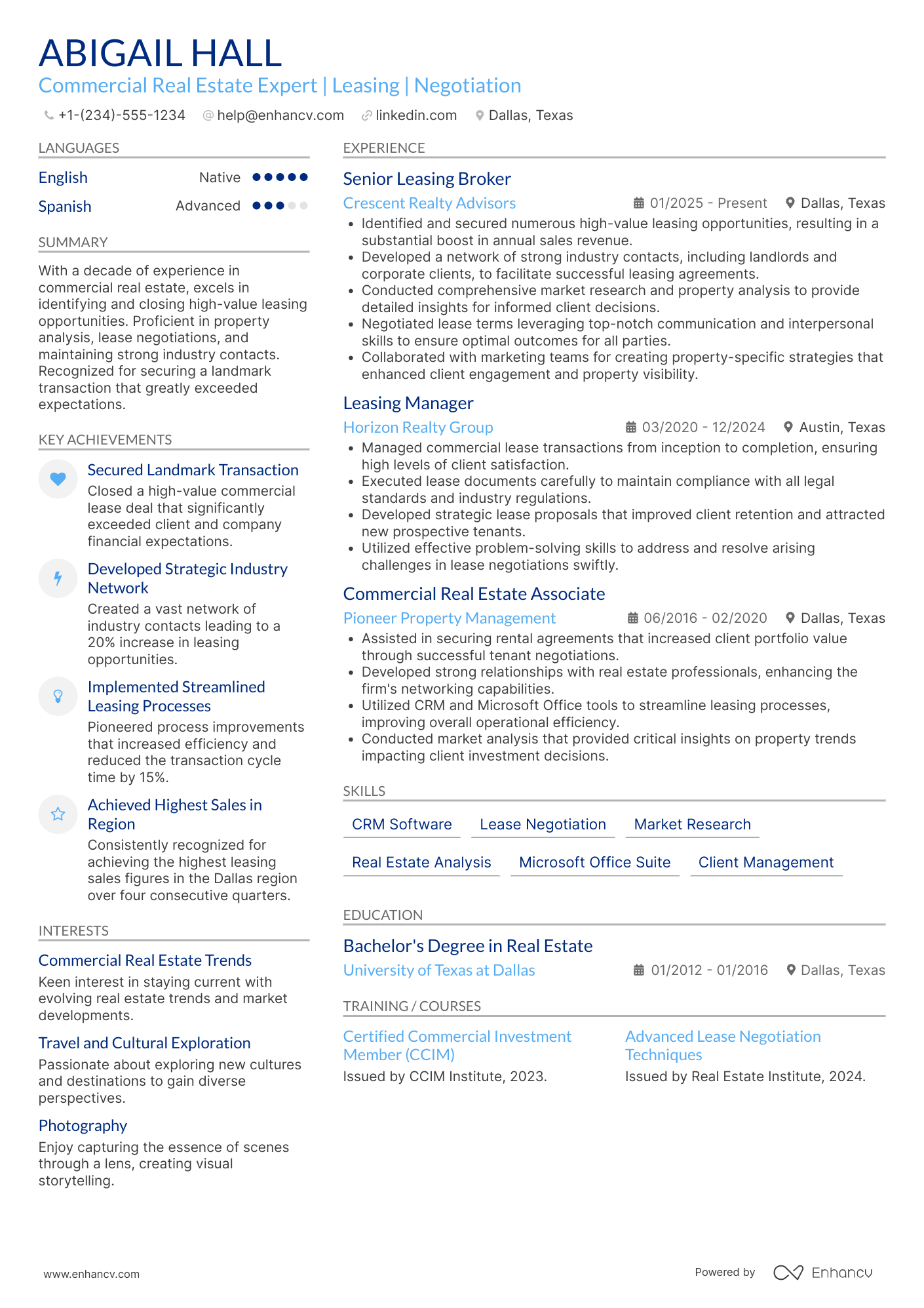 A resume example of a Leasing Broker