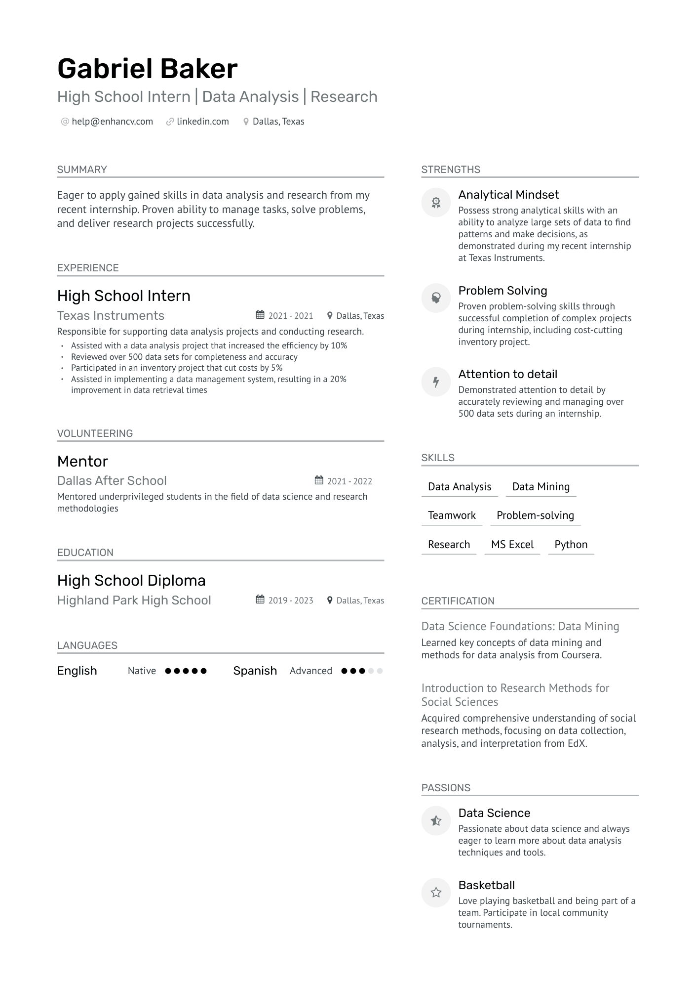 resume template for young person