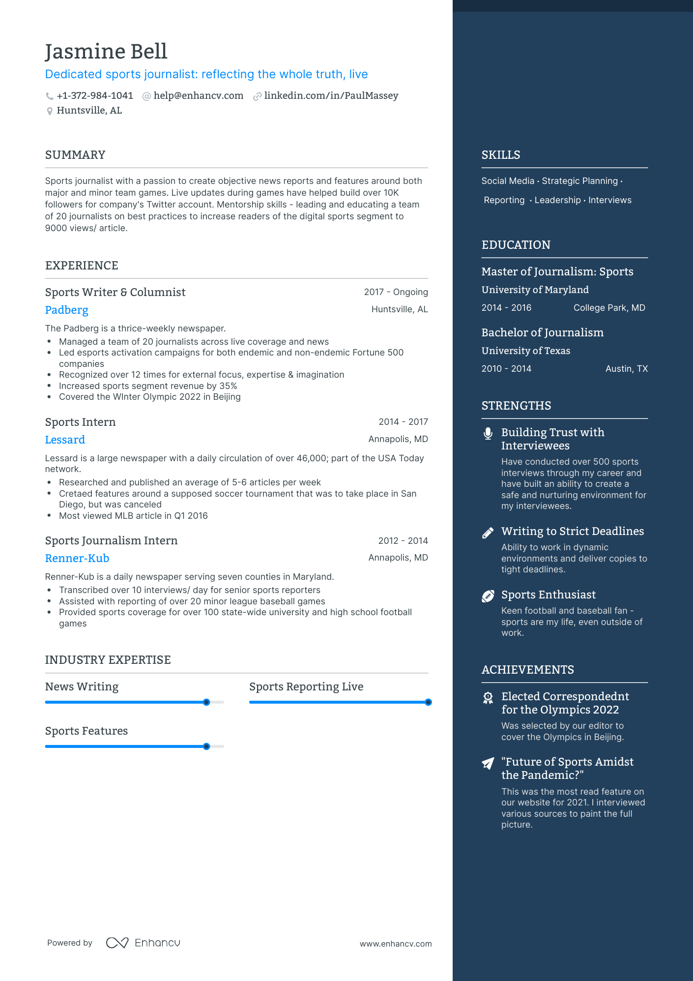 One Page Sports Resume Template