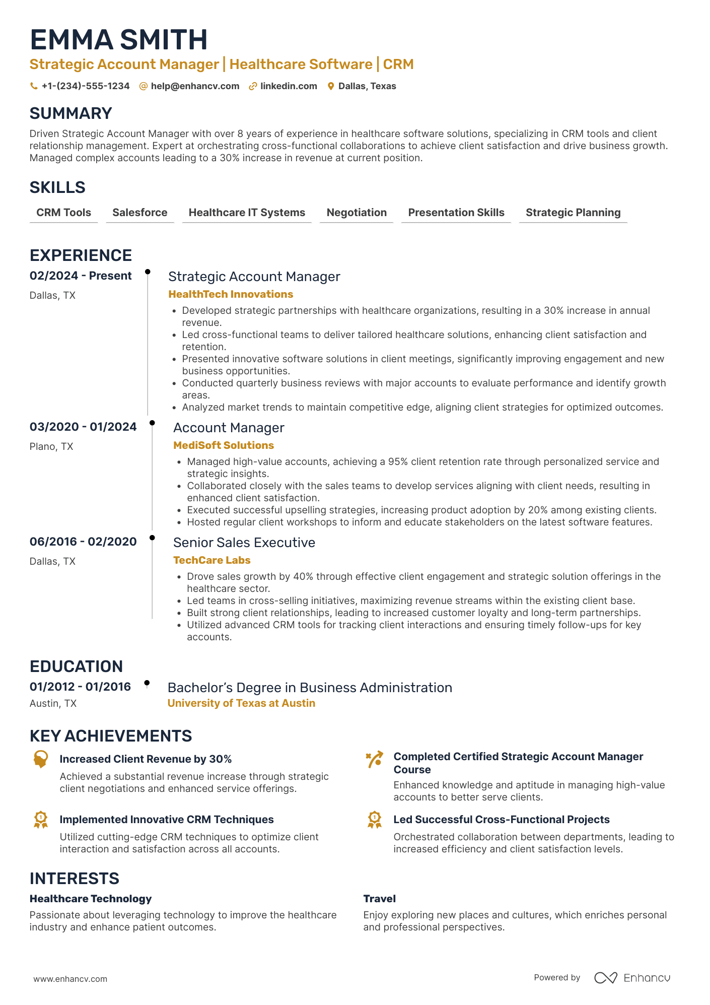 A resume example of a Strategic Account Manager