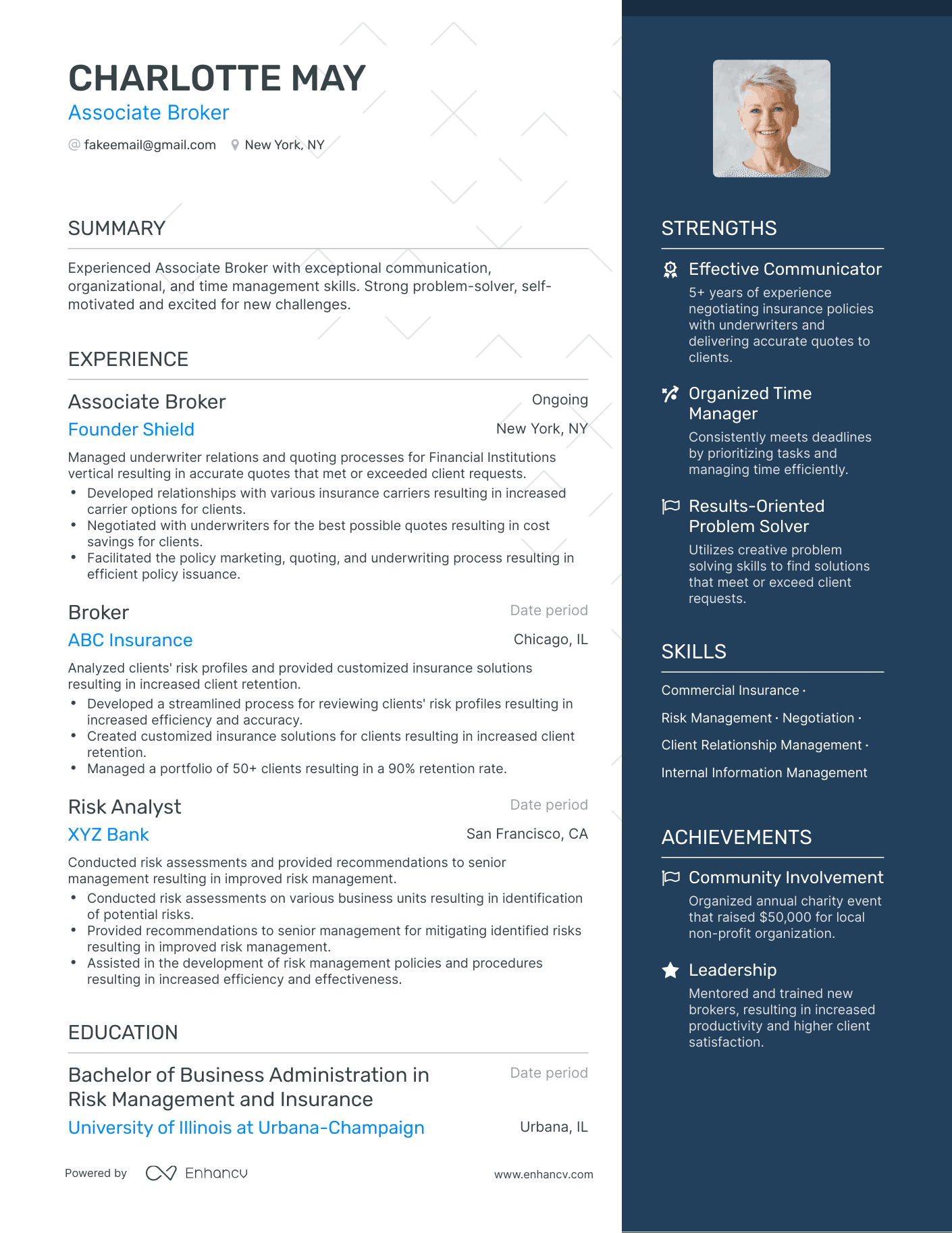 One Page Broker Resume Template