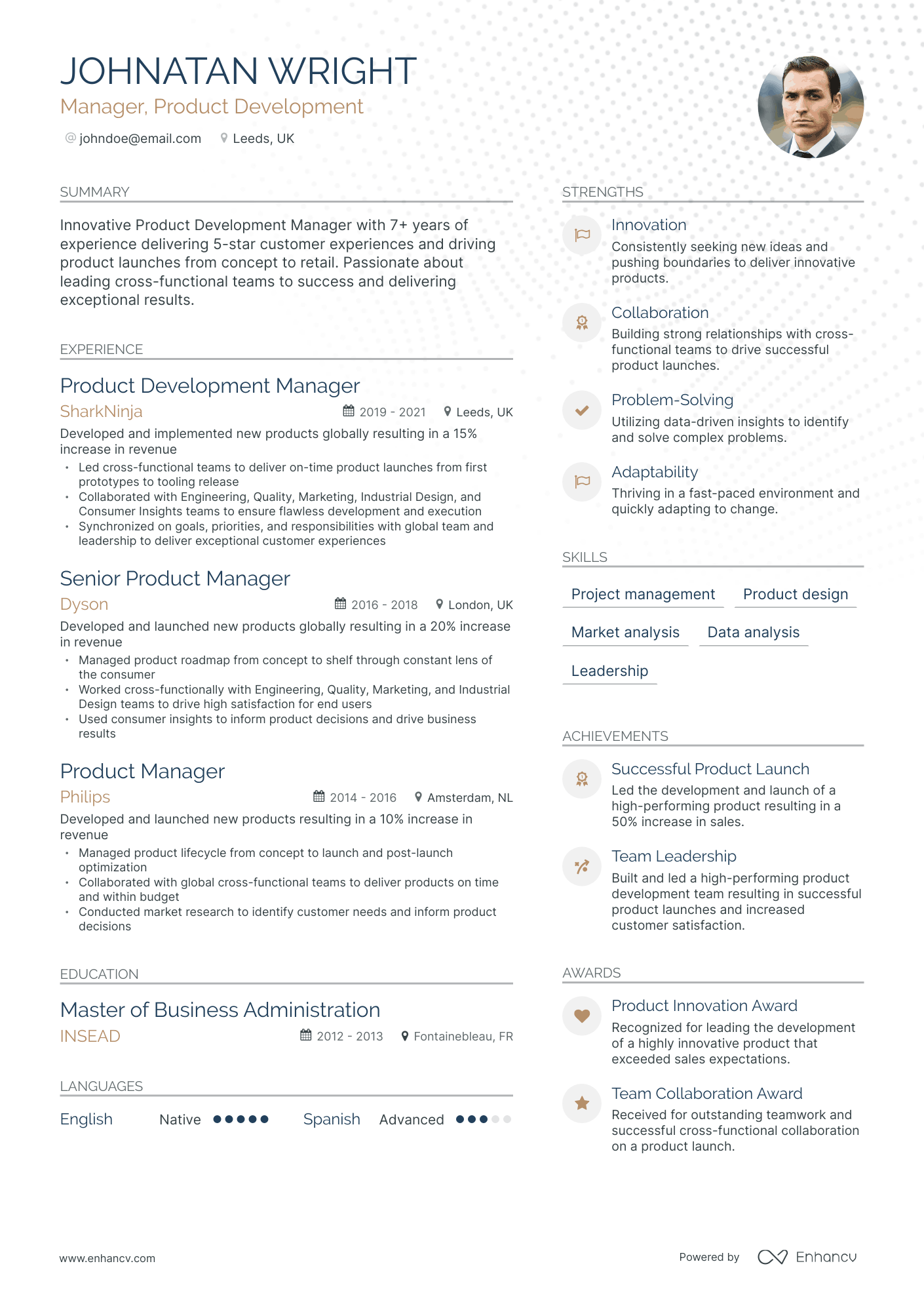 Modern Product Development Manager Resume Template