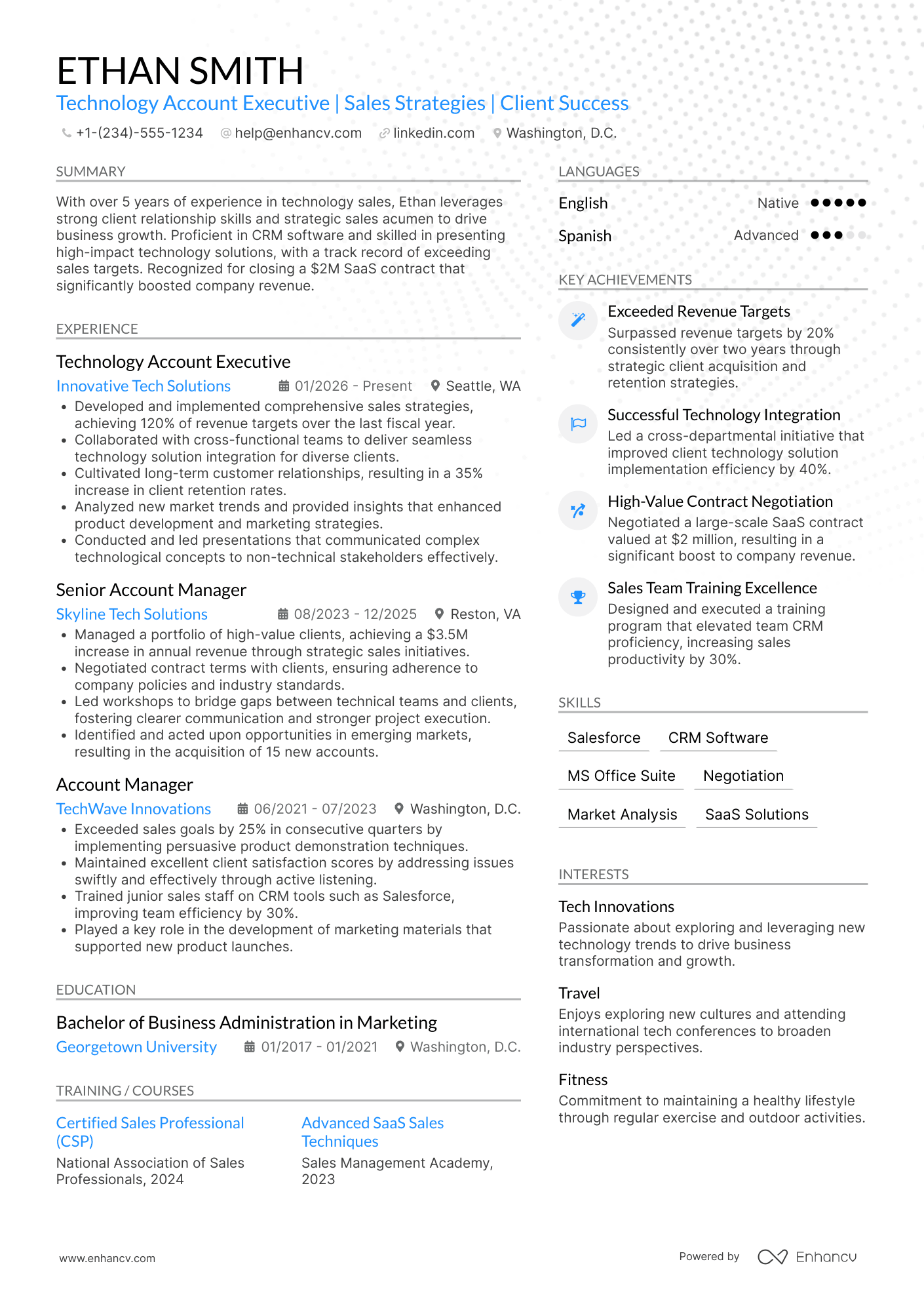A resume example of a Technology Account Executive