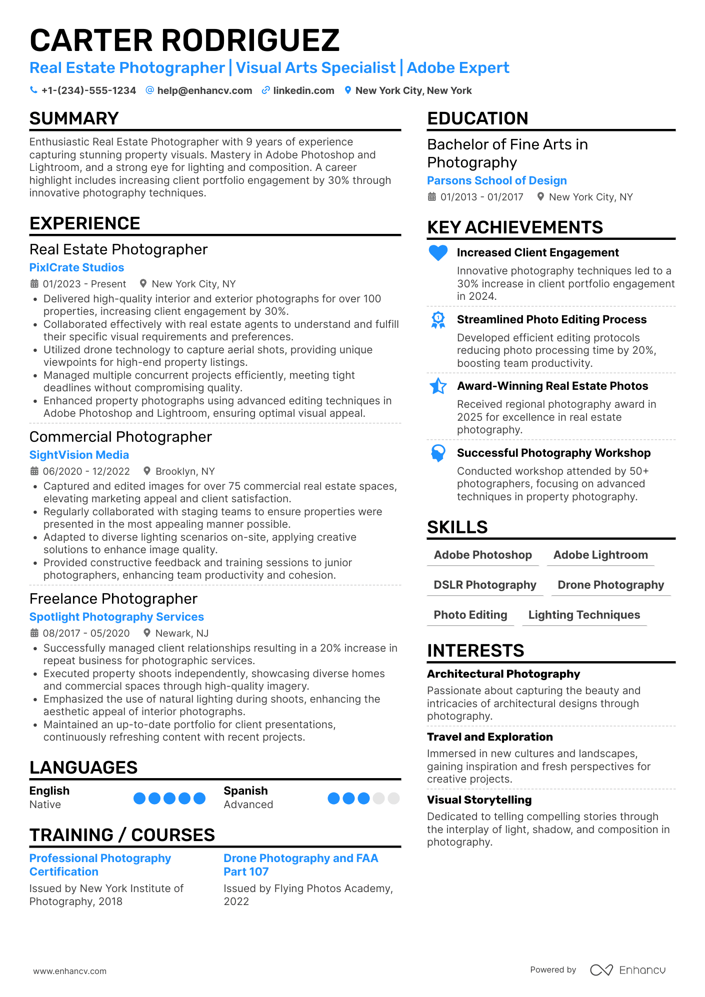 A resume example of a Real Estate Photographer