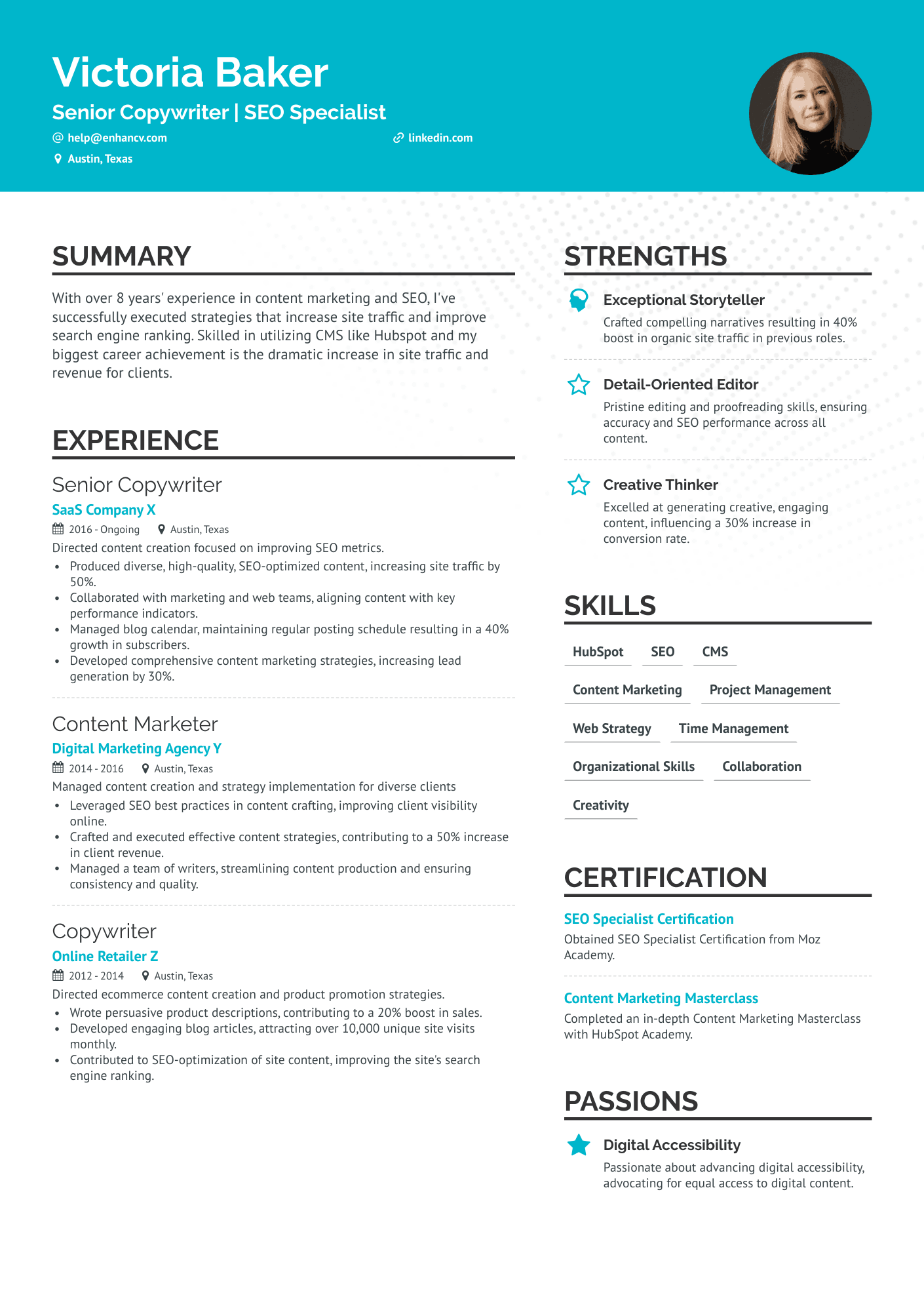 copy writing resume