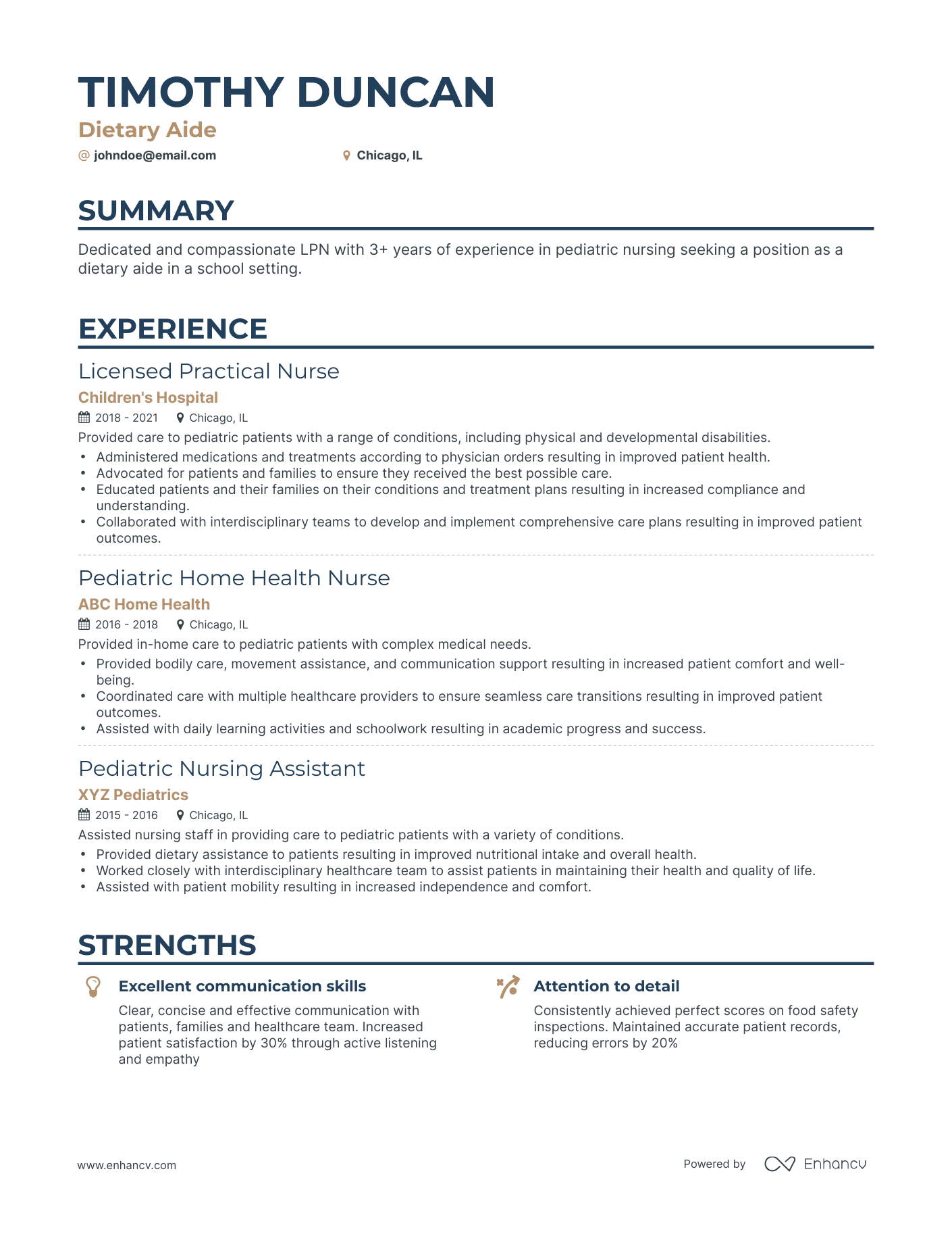 Classic Dietary Aide Resume Template