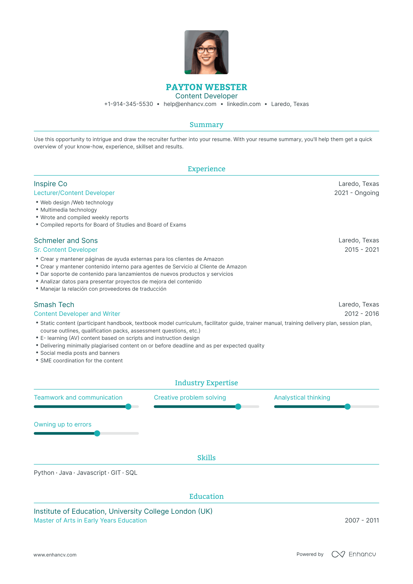 Content Developer Resume Examples & Guide for 2023 (Layout, Skills ...