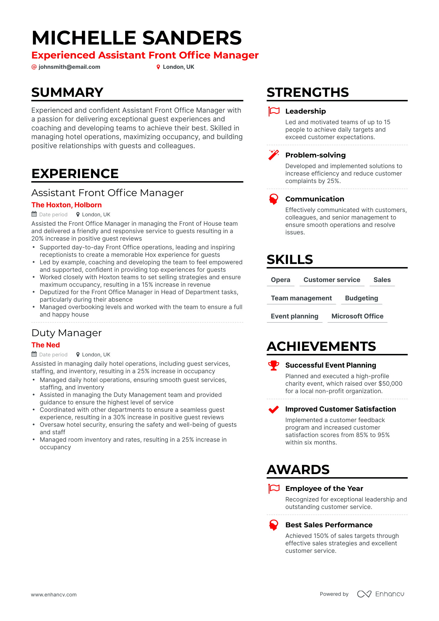 Simple Assistant Front Office Manager Resume Template