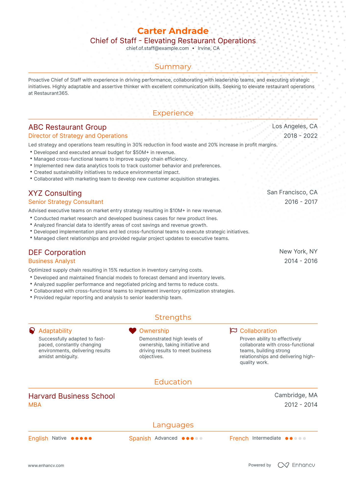 Traditional Chief Of Staff Resume Template