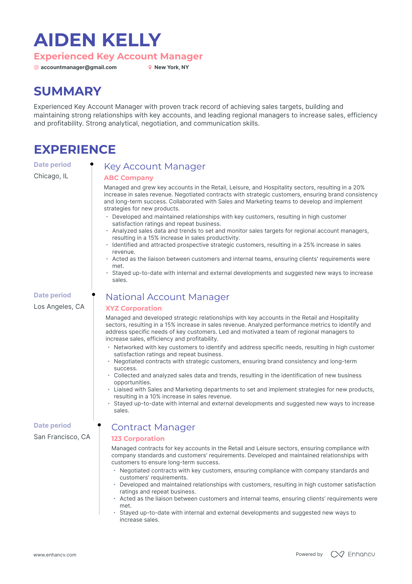 Timeline Account Manager Sales Resume Template