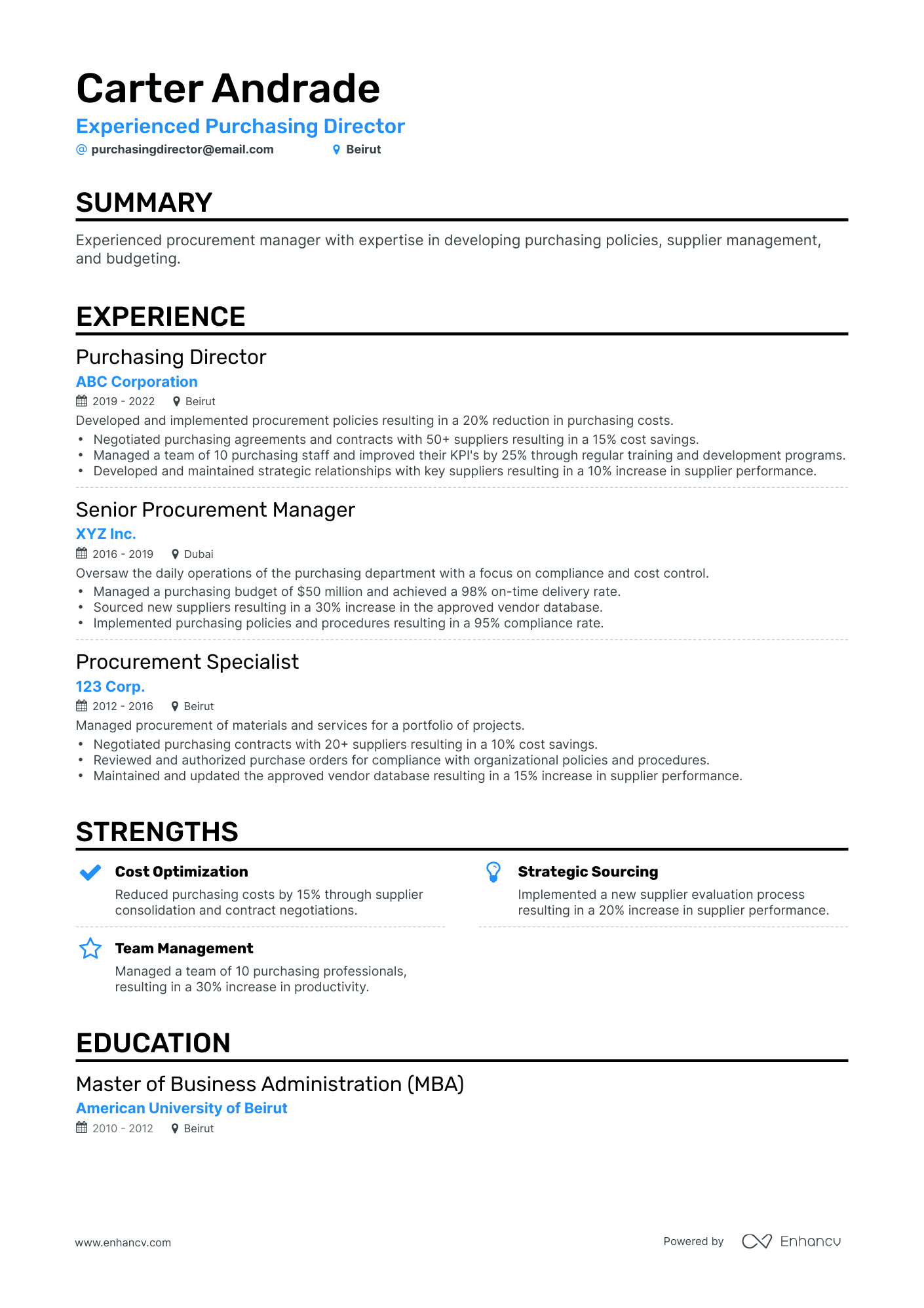 Classic Purchasing Director Resume Template