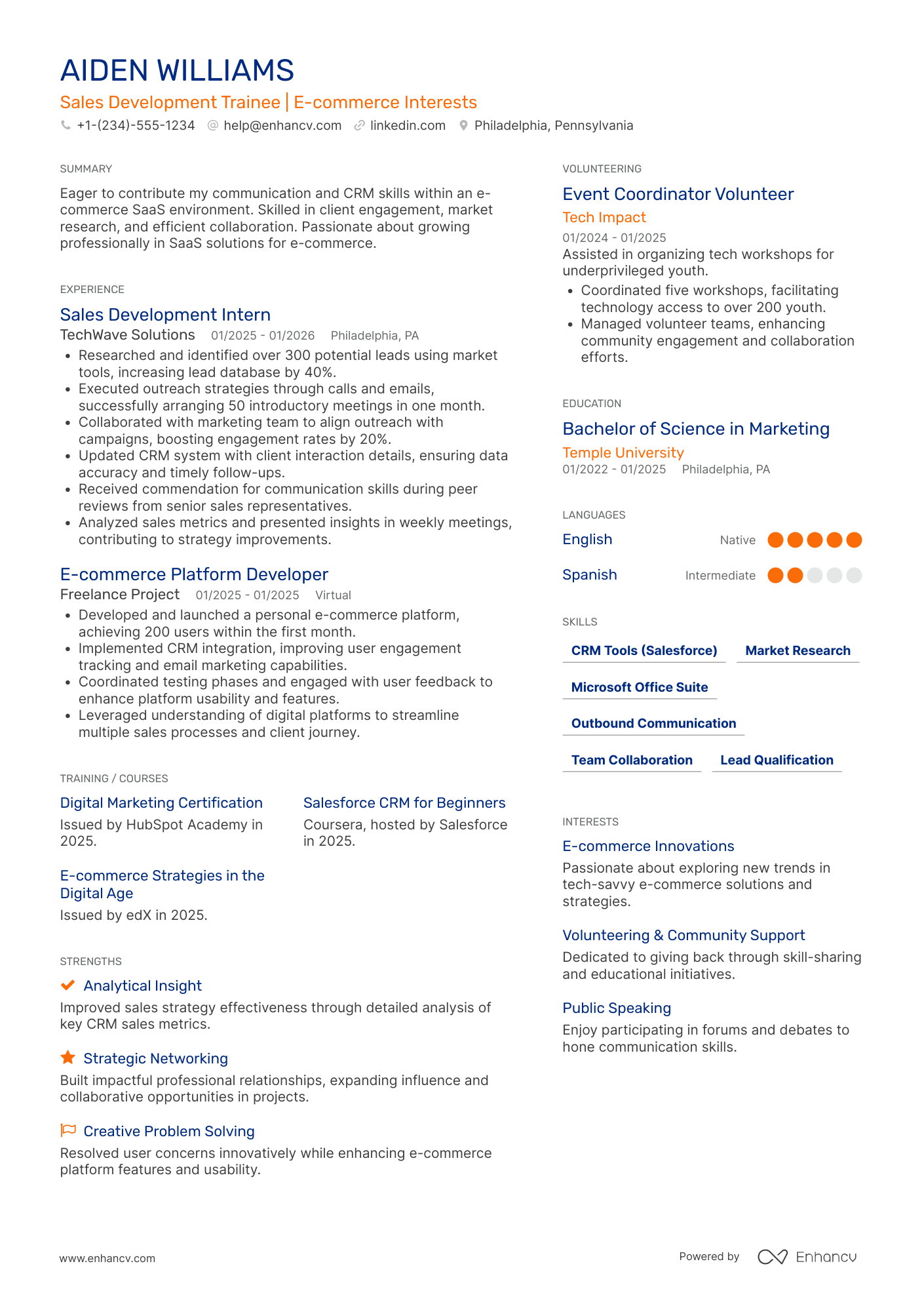 A resume example of a Sales Development Representative Trainee