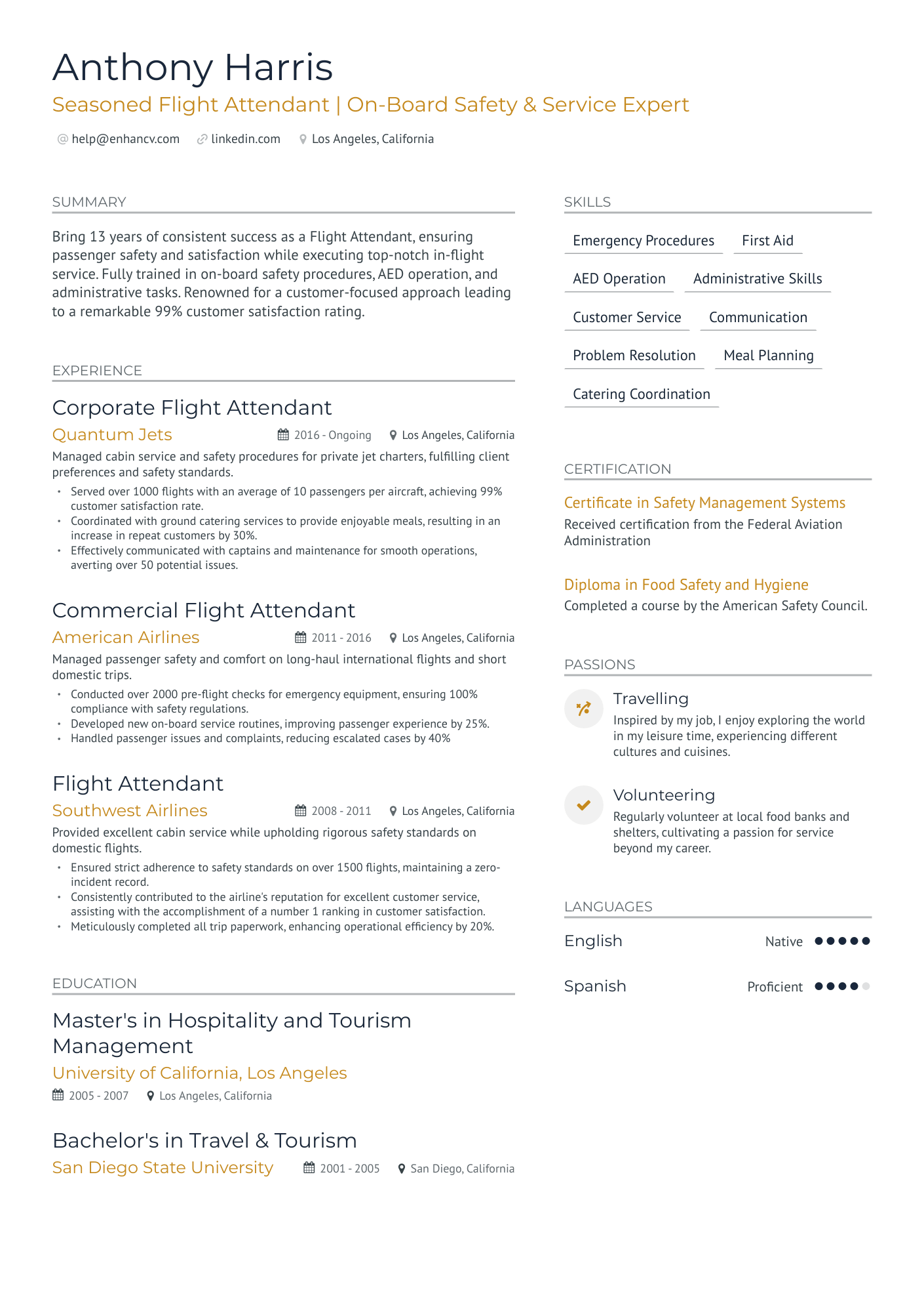 experience for flight attendant resume