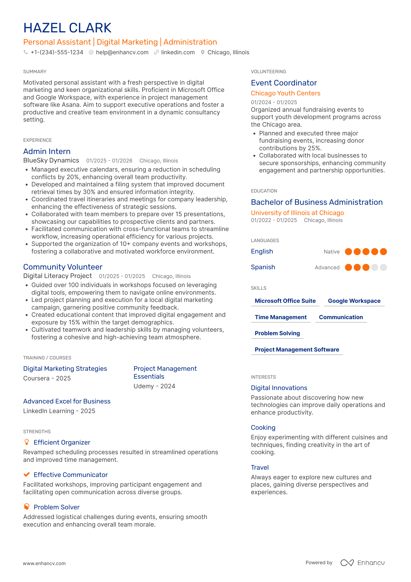 A resume example of a Entry Level Personal Assistant
