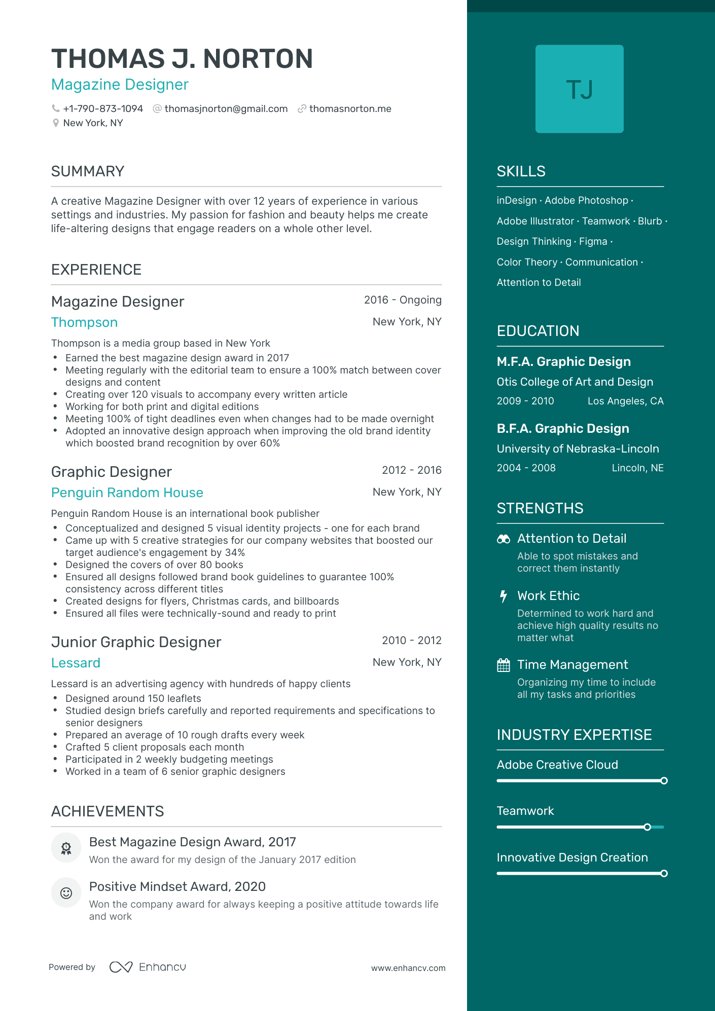 One Page Magazine Designer Resume Template