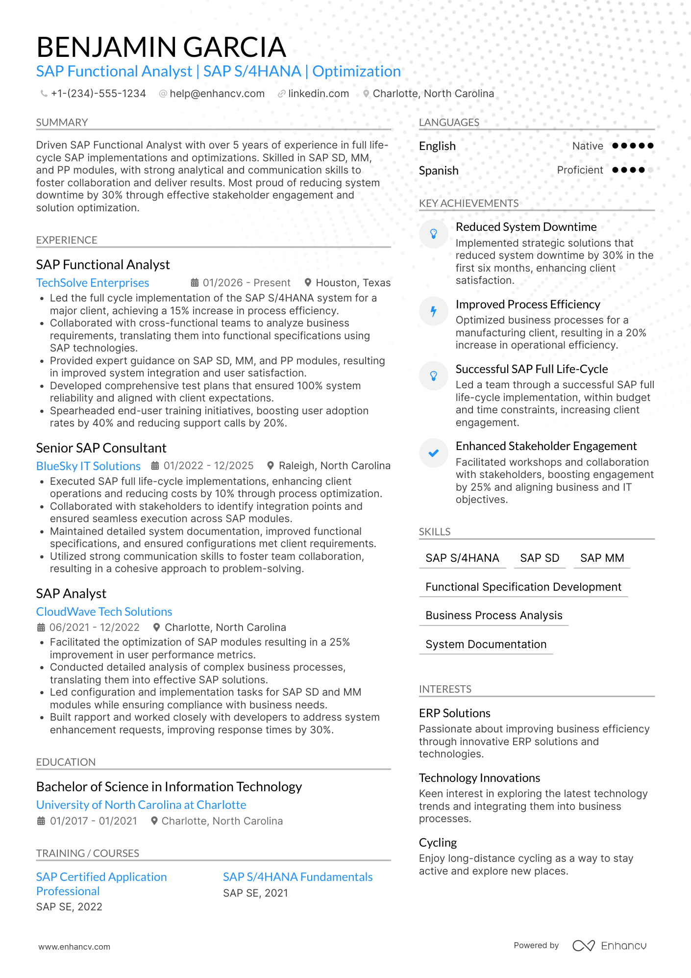 A resume example of a SAP Functional Analyst