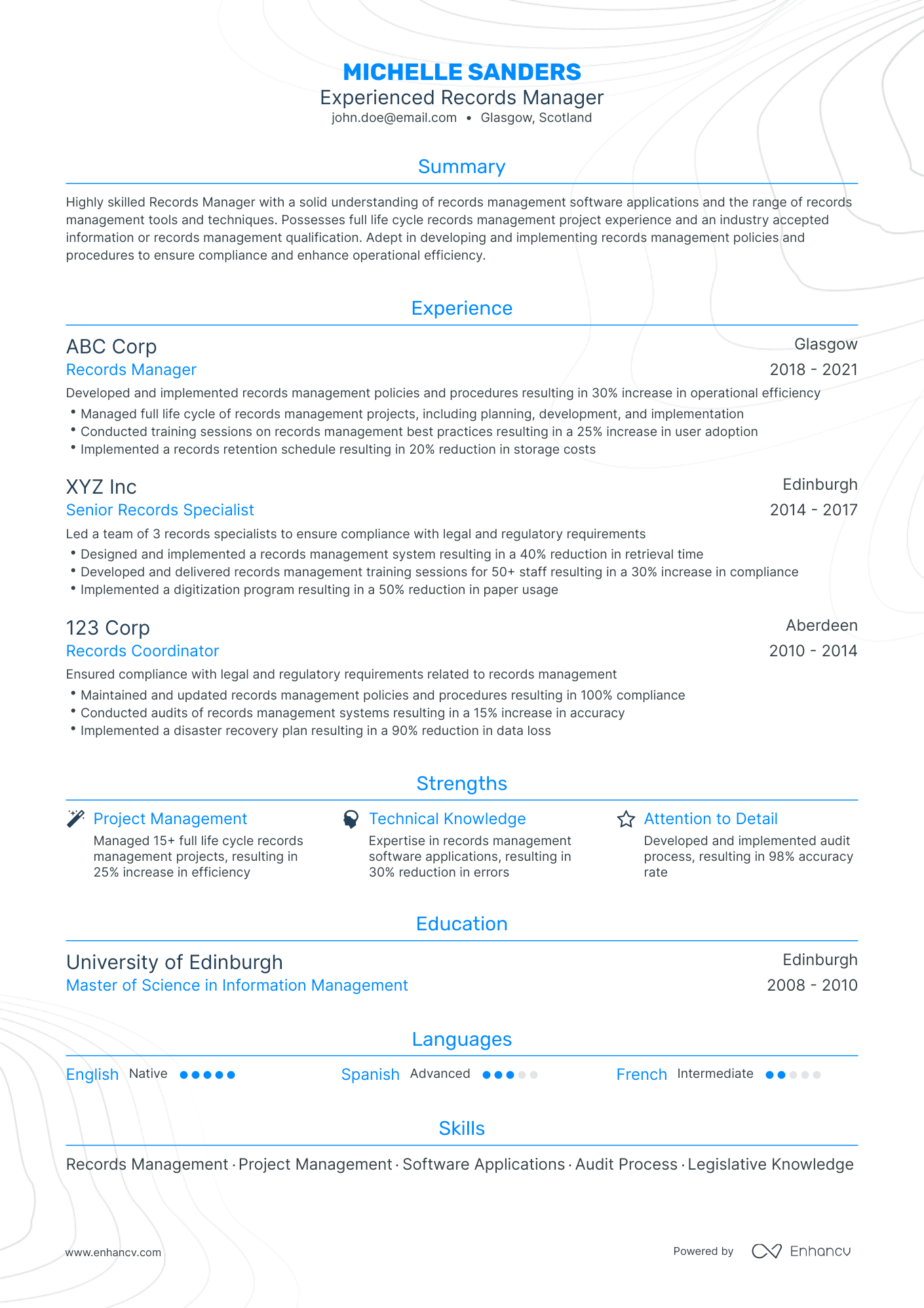 Traditional Records Manager Resume Template