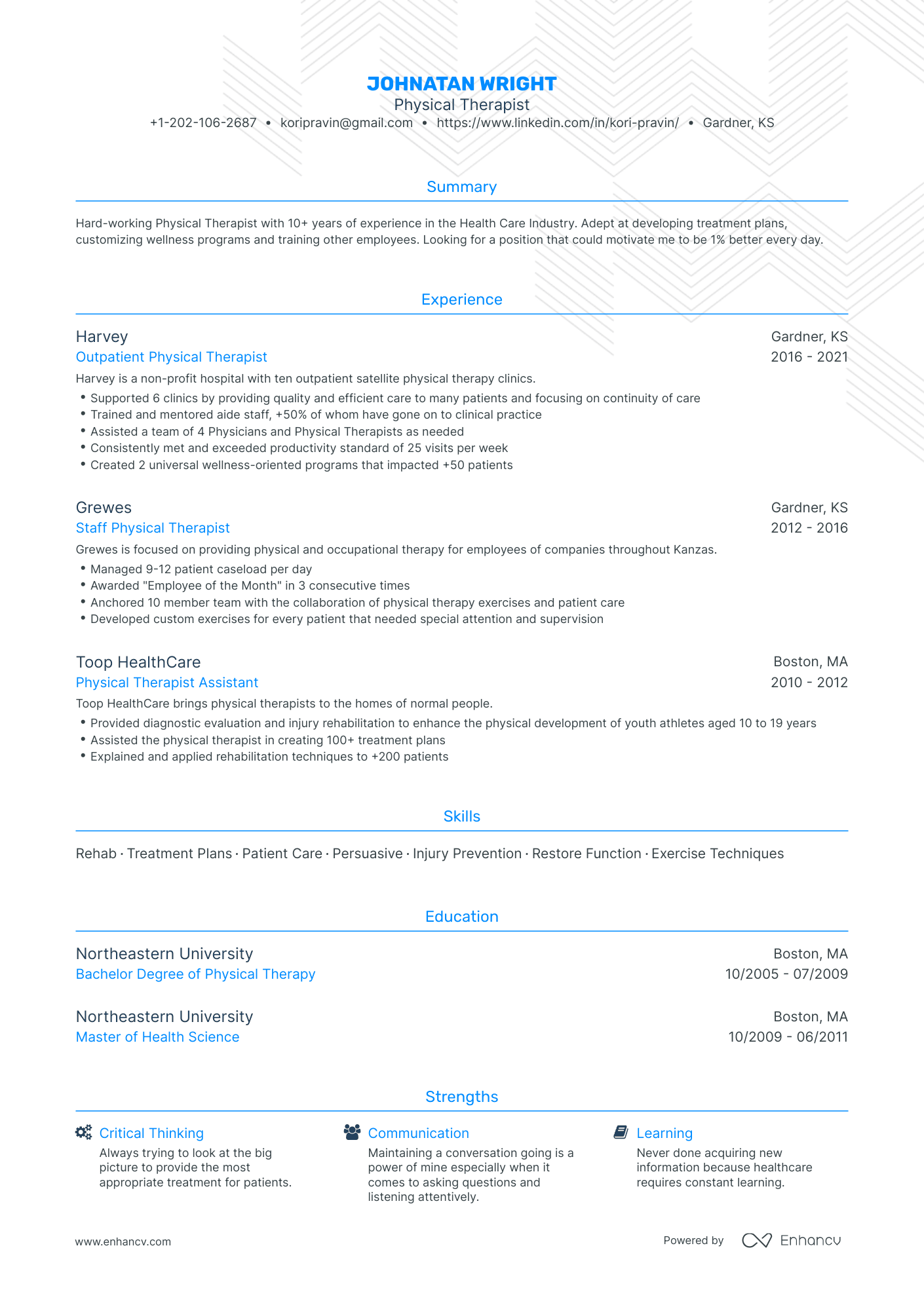 Traditional Physical Therapist Resume Template