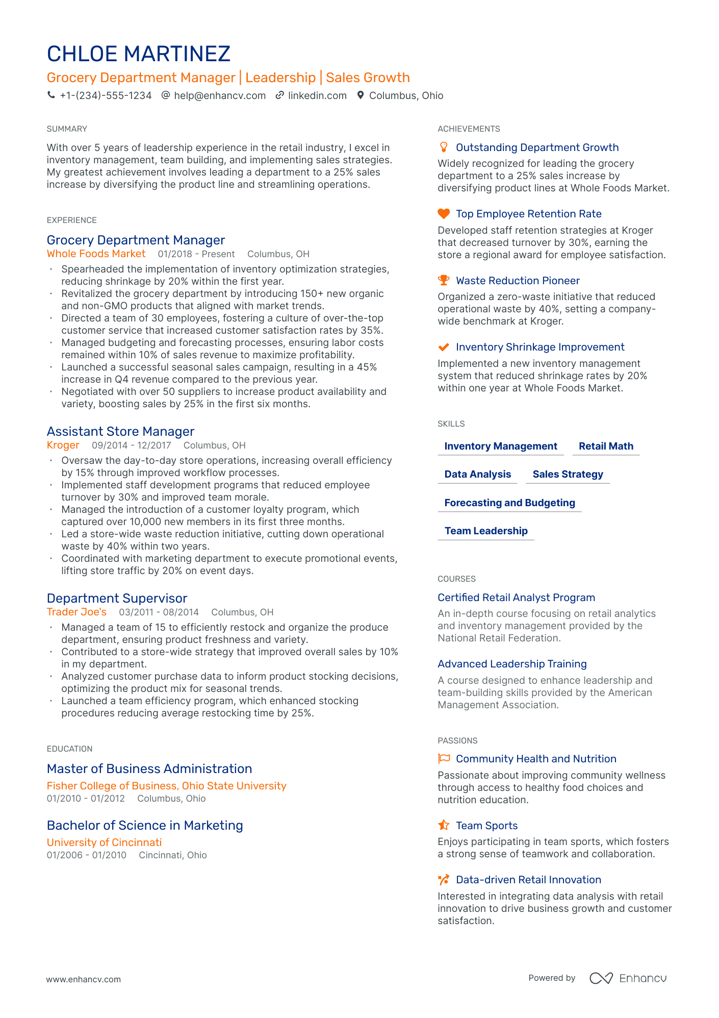 resume format for supermarket job