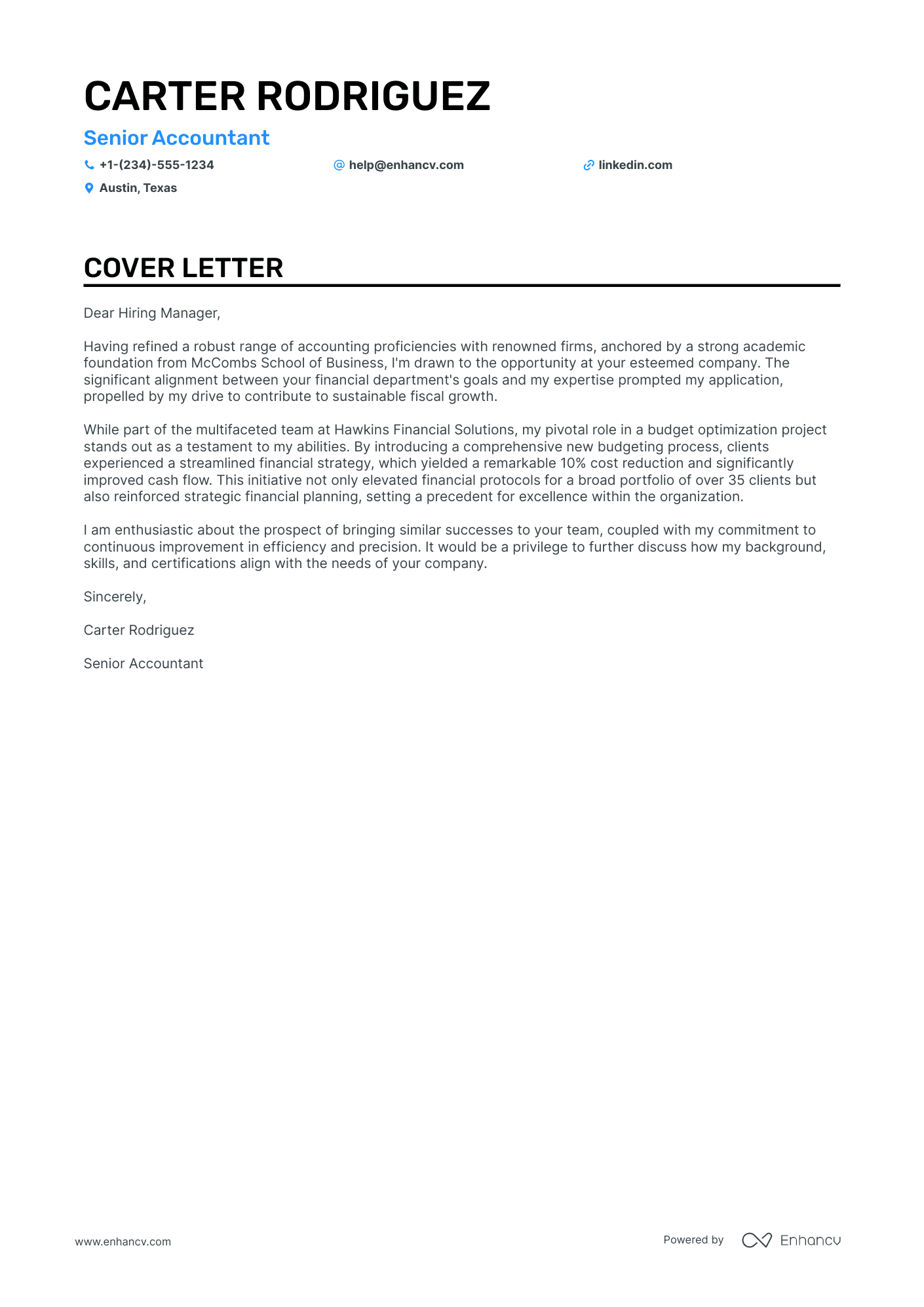 cover letter for senior financial accountant