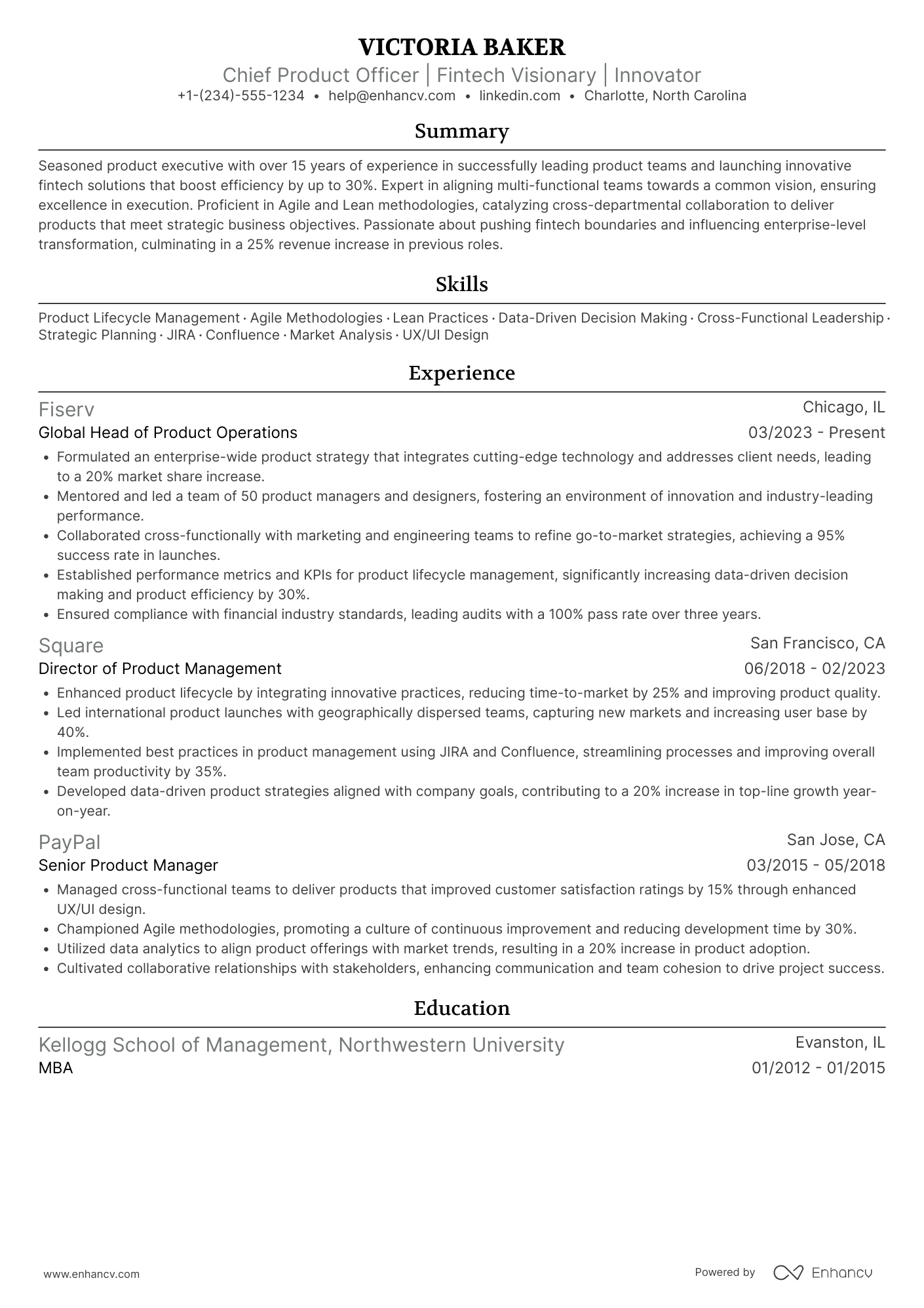 A resume example of a Chief Product Operations Officer