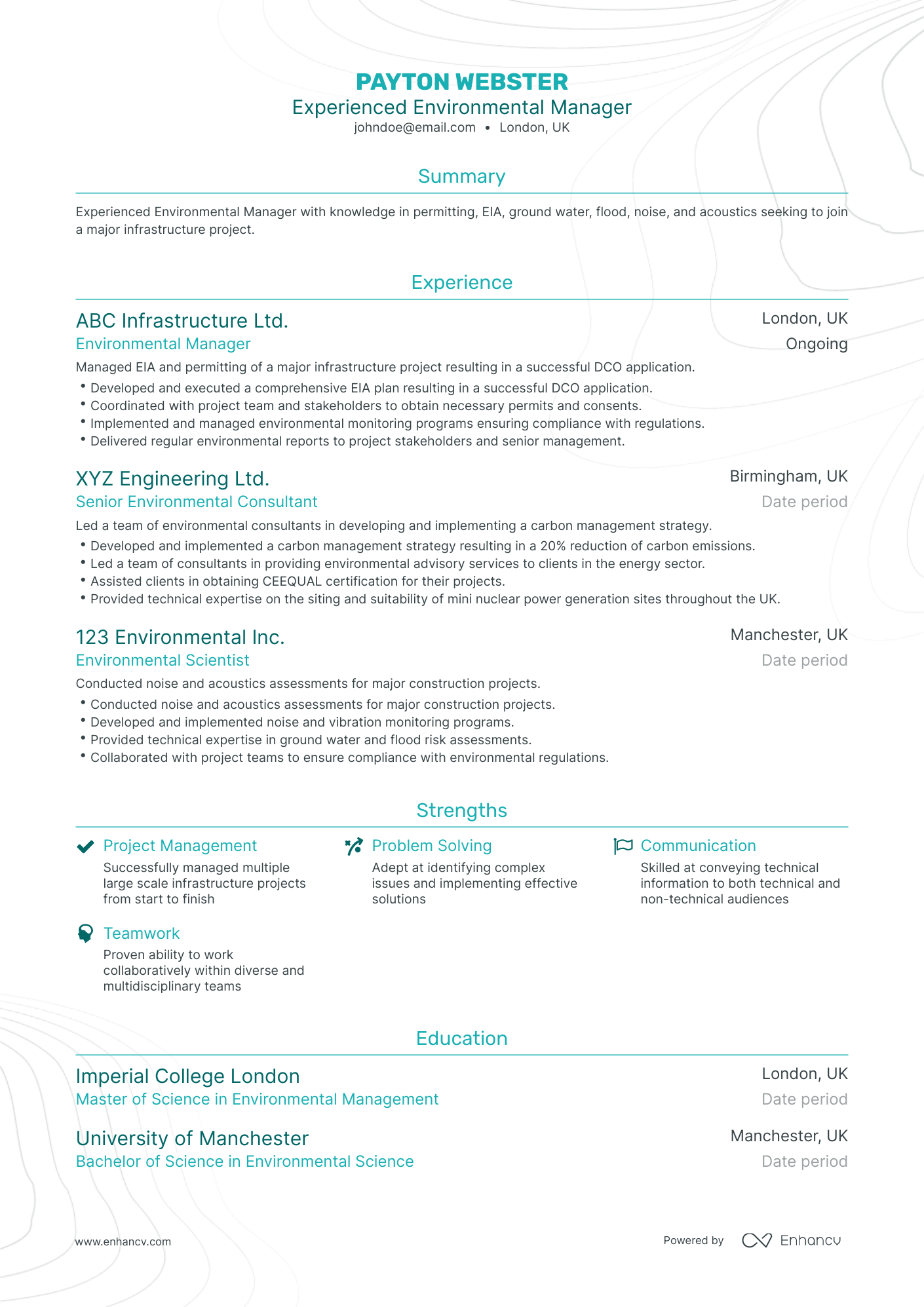 Traditional Environmental Manager Resume Template