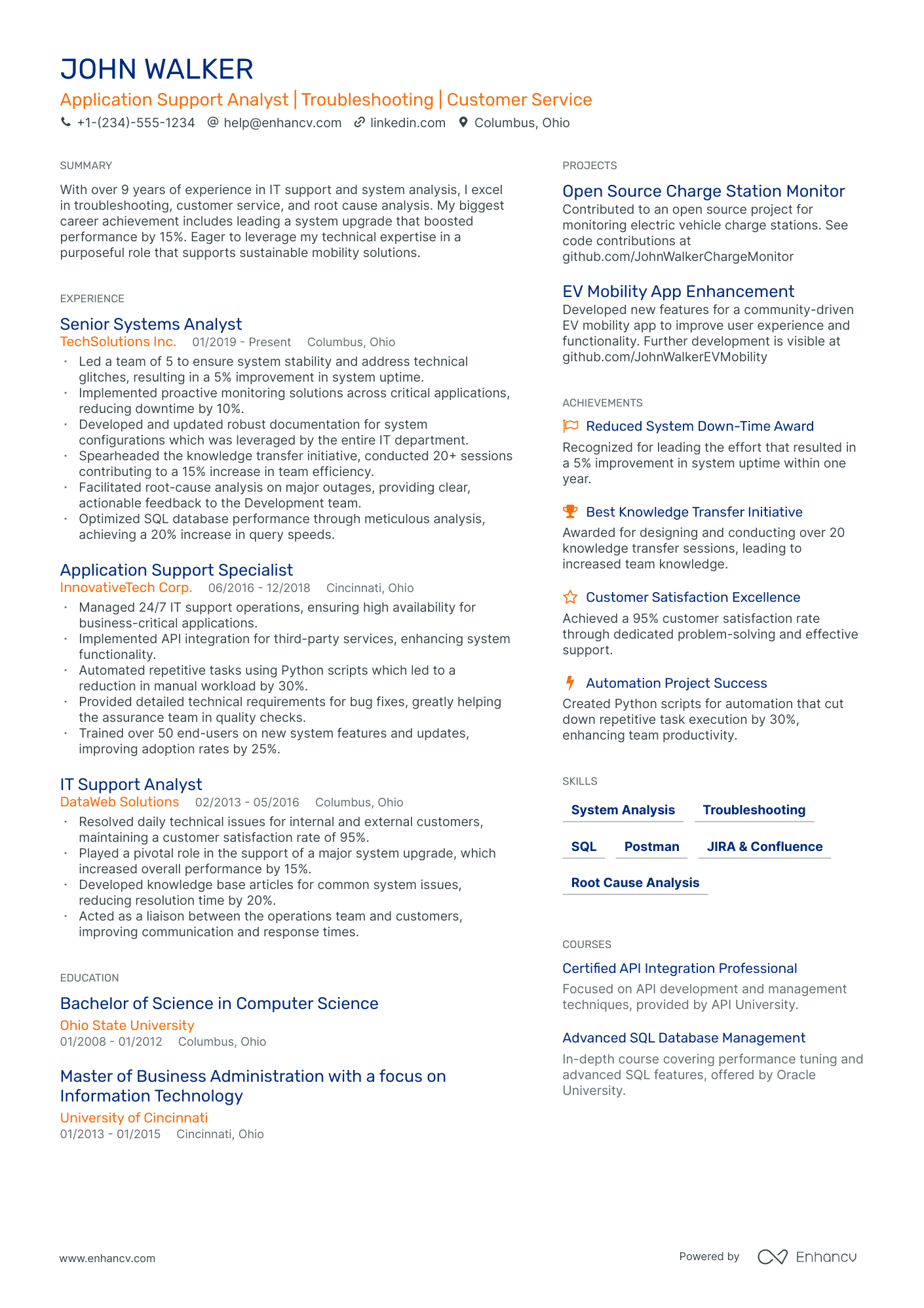 resume for application support manager
