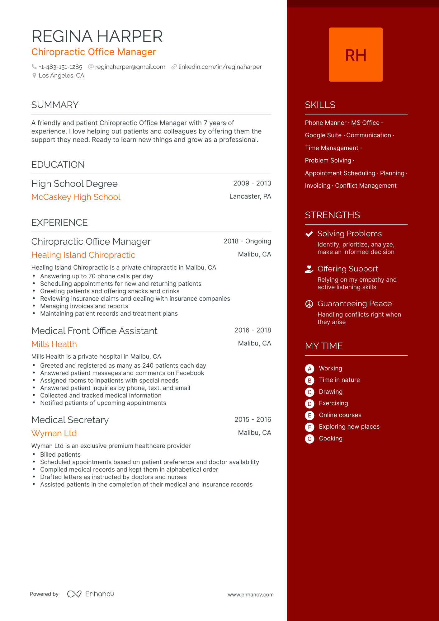 One Page Chiropractic Office Manager Resume Template
