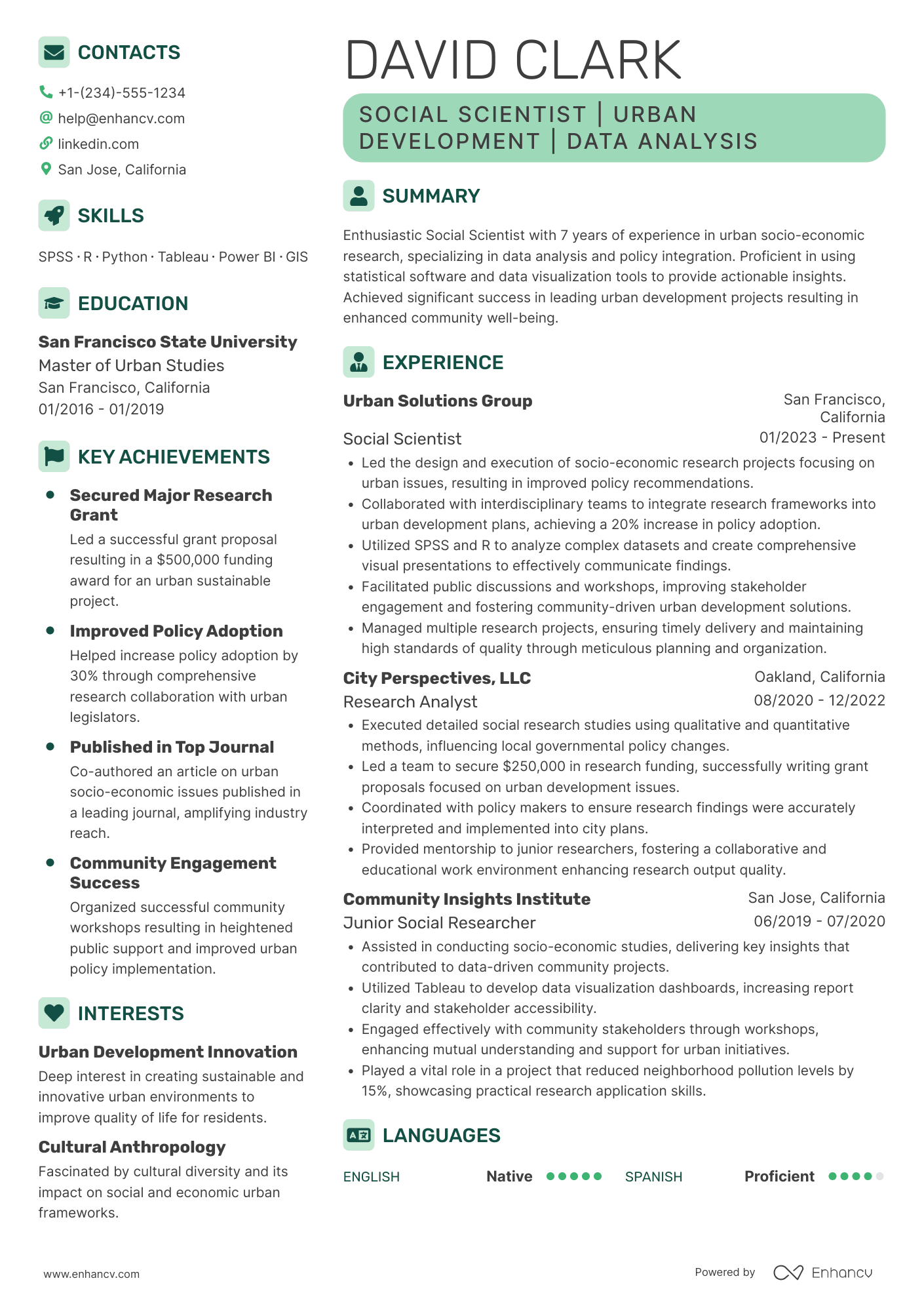 A resume example of a Social Scientist