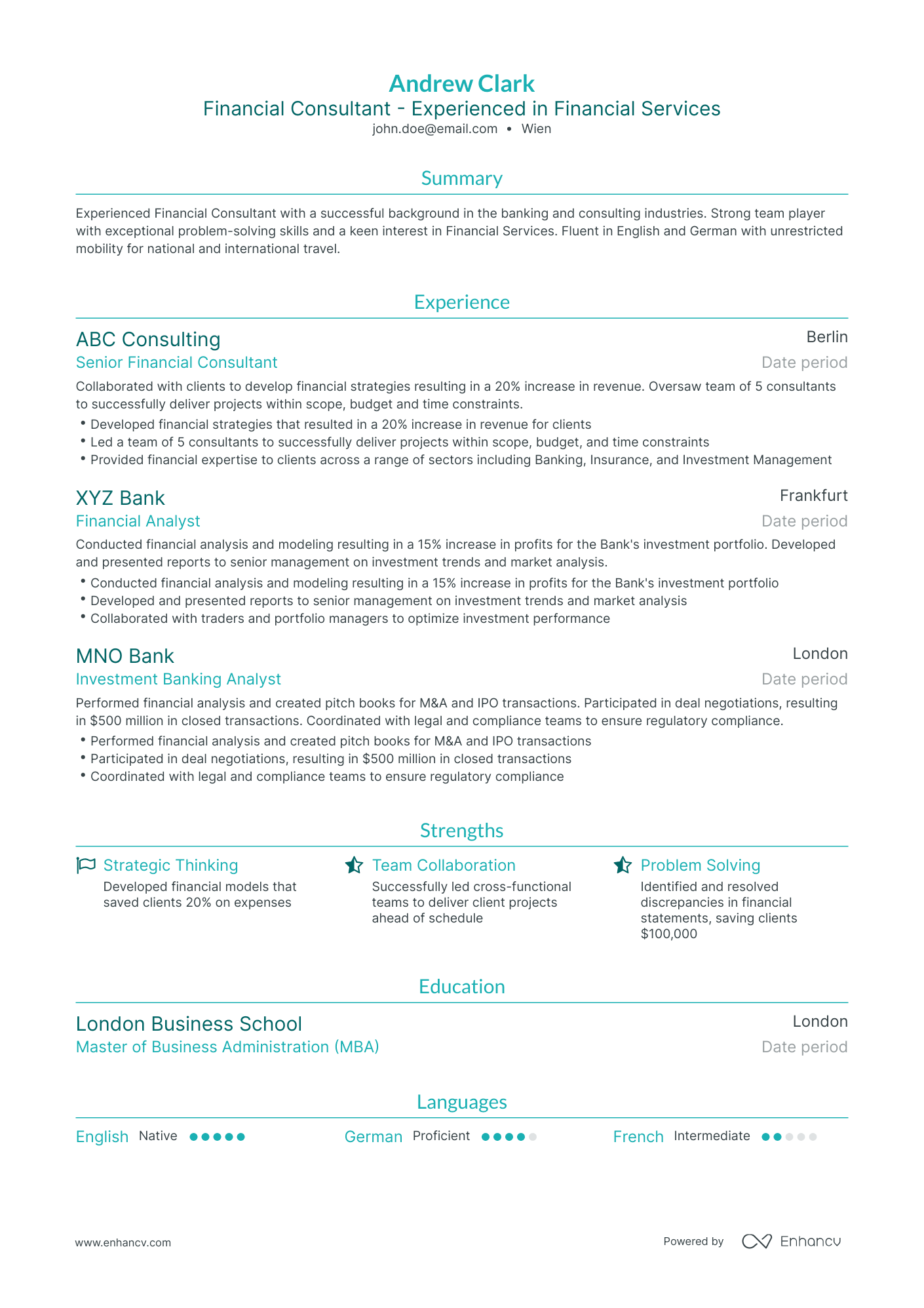 Traditional Financial Consultant Resume Template