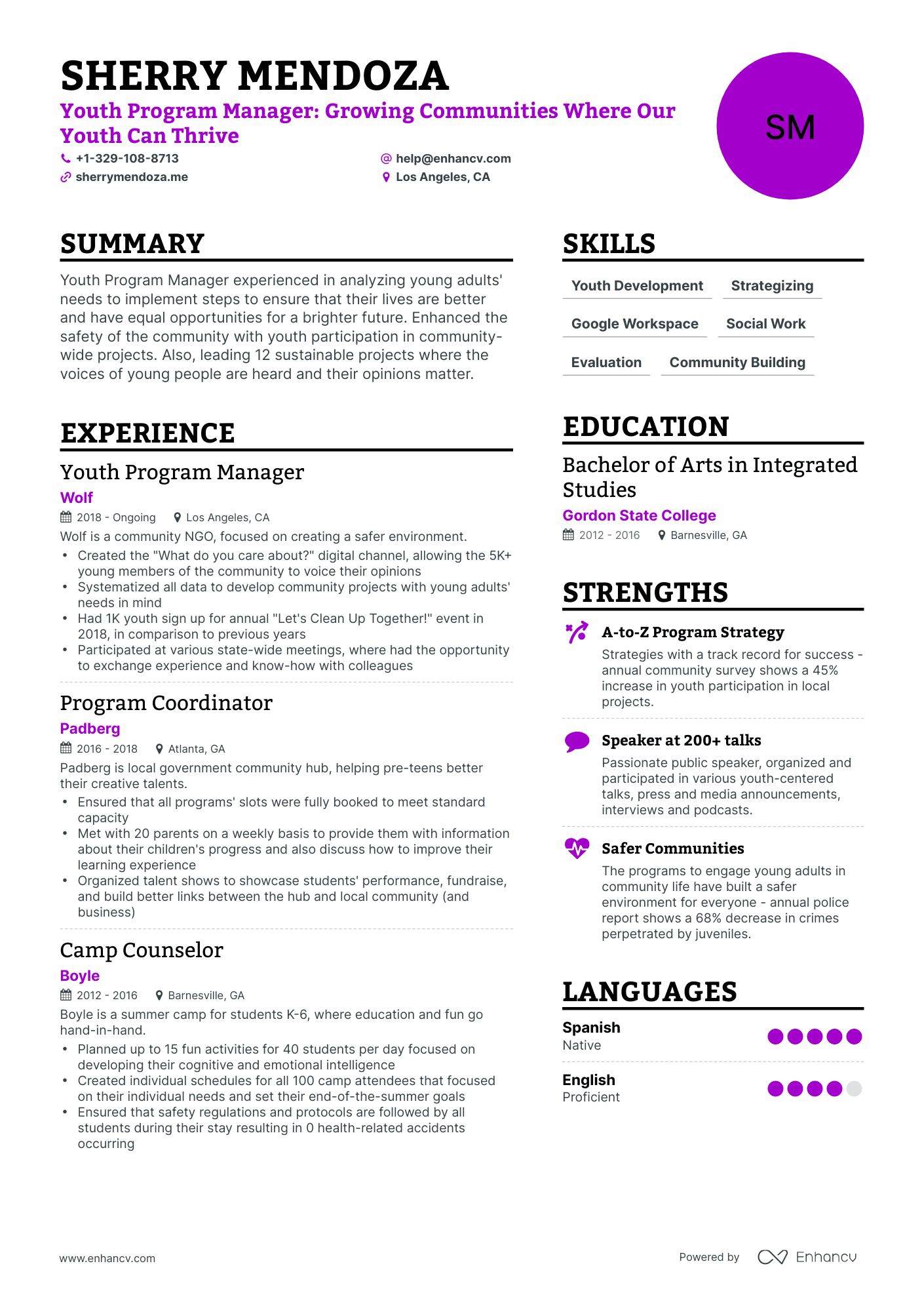 Simple Youth Program Manager Resume Template