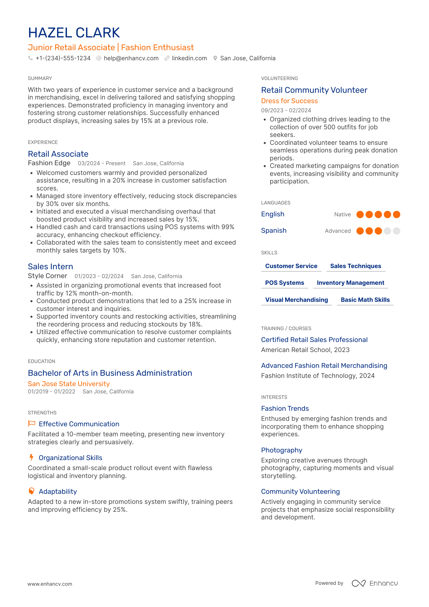 A resume example of a Retail Sales Associate