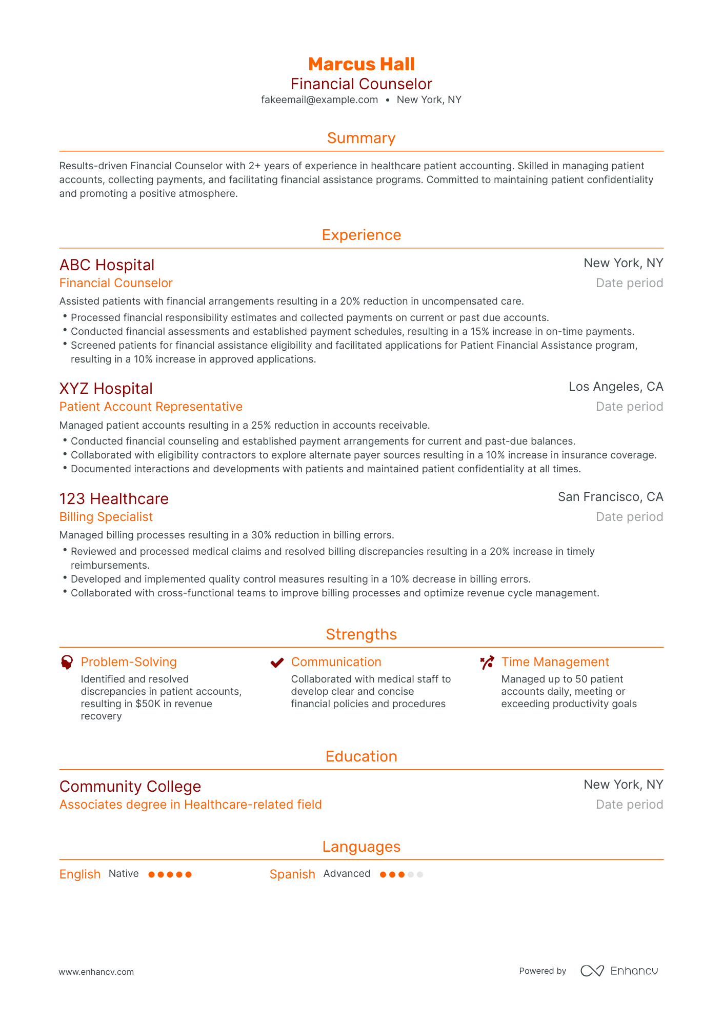 Traditional Financial Counselor Resume Template