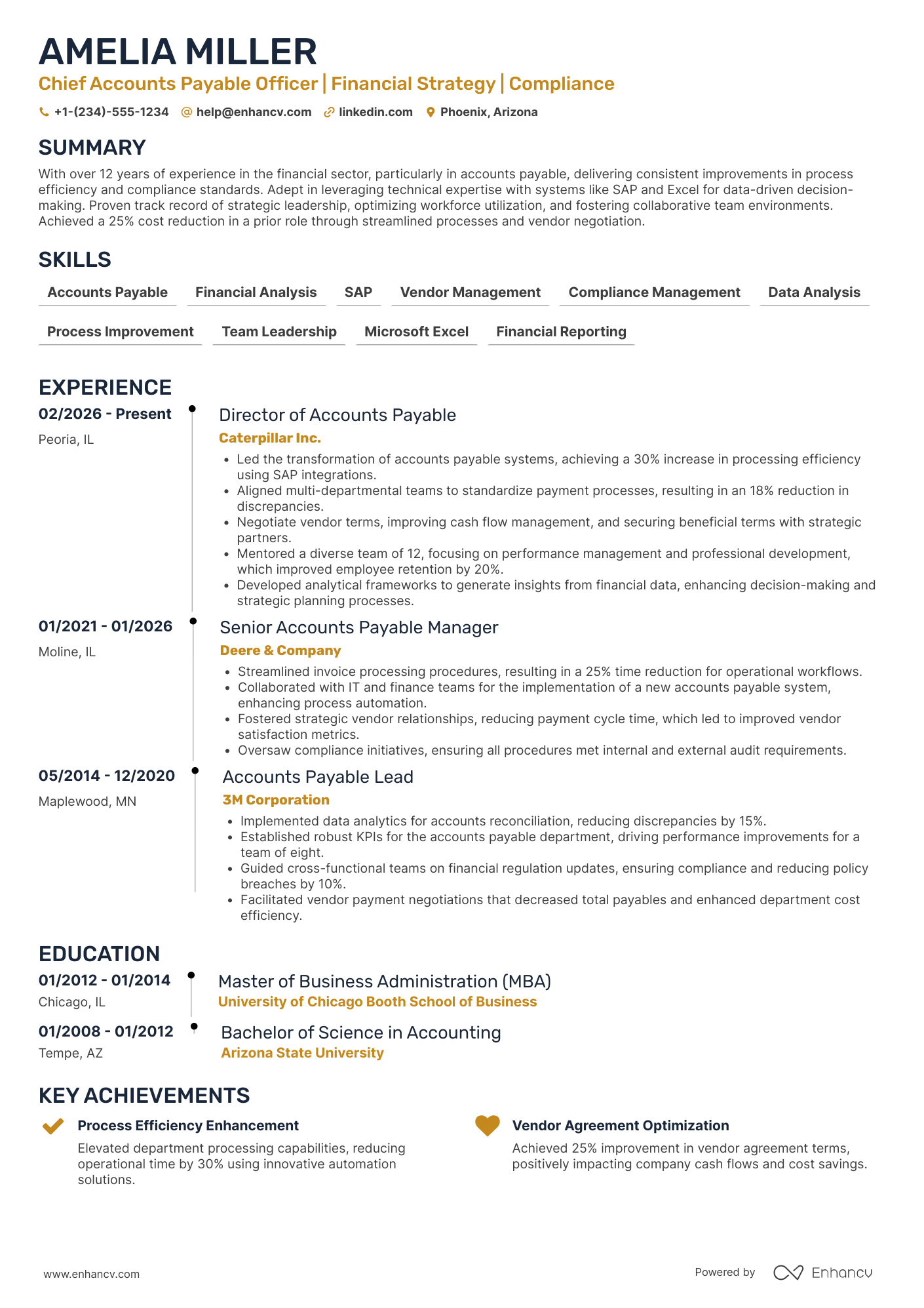 A resume example of a Chief Accounts Payable Officer