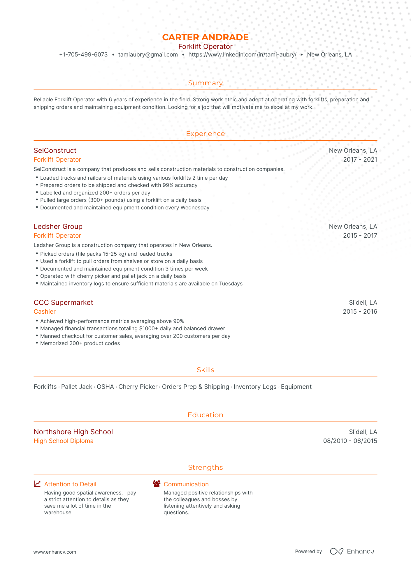 Job Description For Forklift Operator Resume