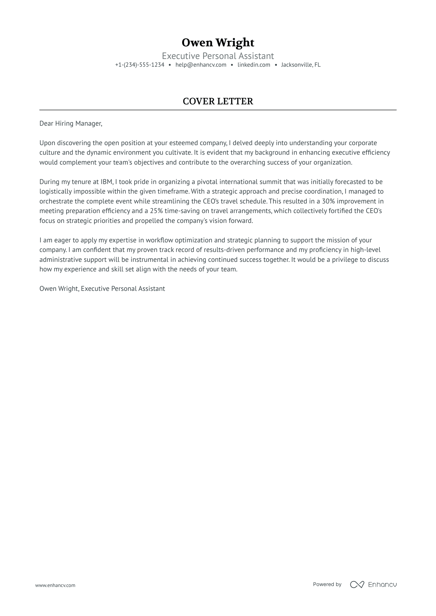 sample cover letter for personal assistant